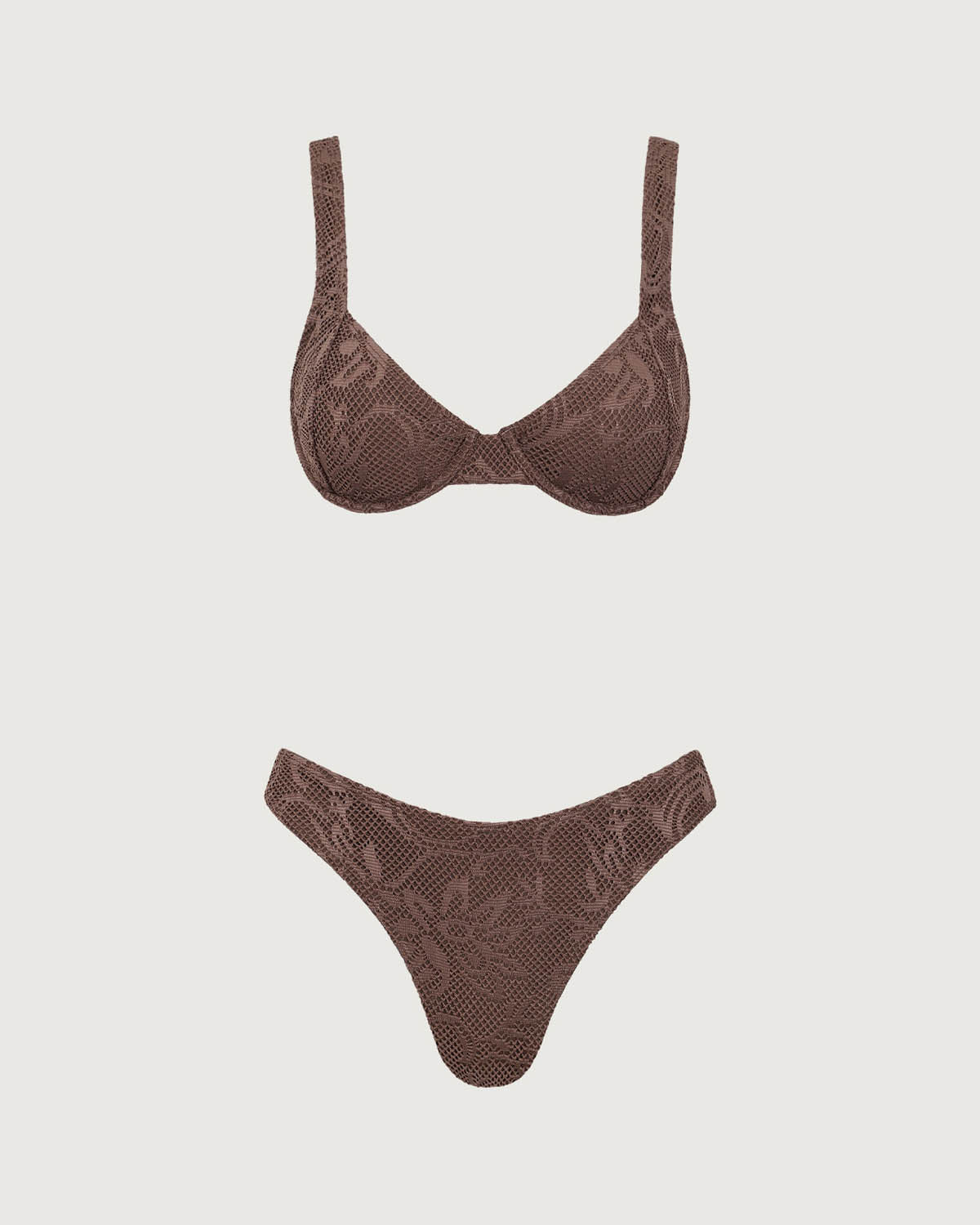 Belltoile™ Kahverengi File Balenli Bikini Takımı