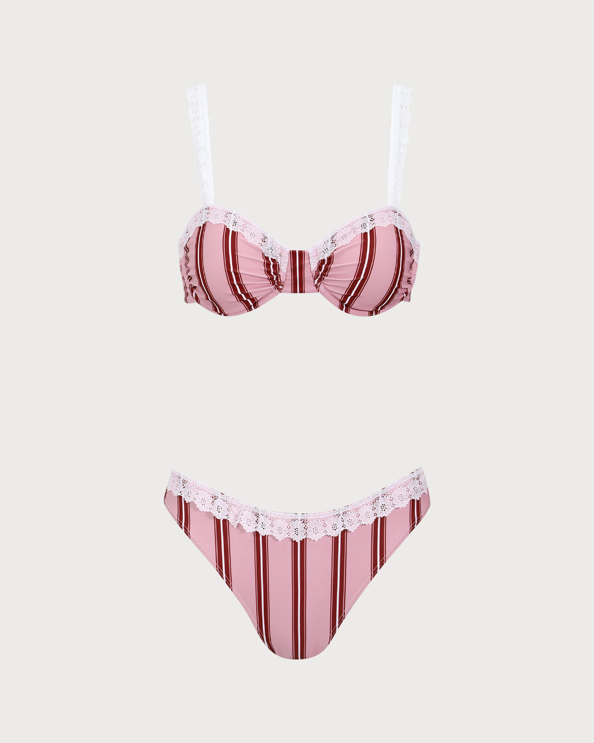 Belltoile™ Pembe Çizgili Balenli Dantel Bikini Takımı