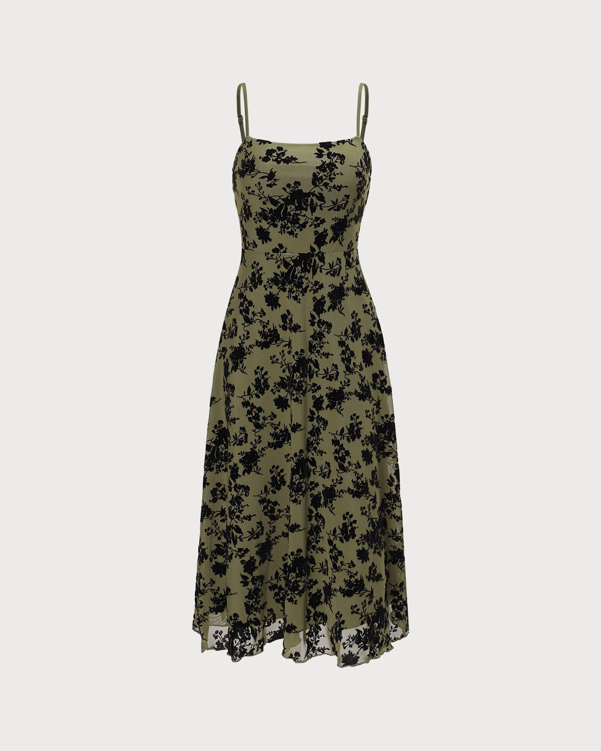 Belltoile Yeşil Çiçekli Burnout A-Line Slip Midi Elbise