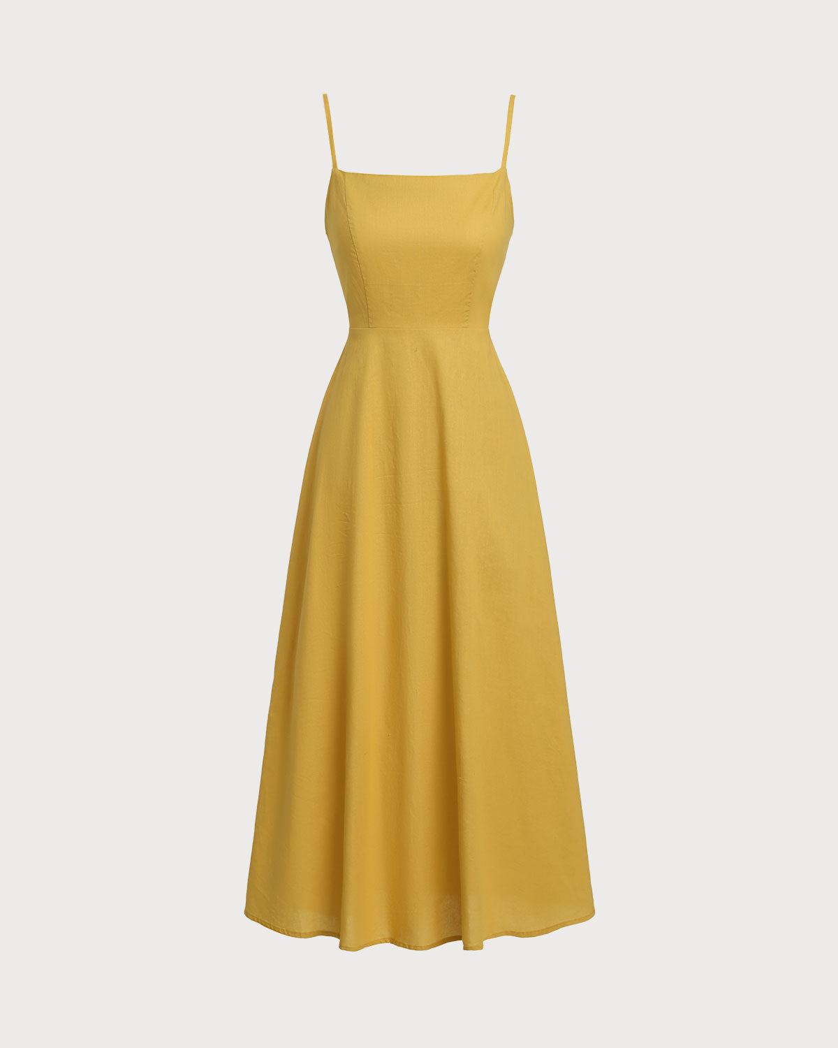 Belltoile™ Sarı Kare Yaka Büzgülü Slip Midi Elbise