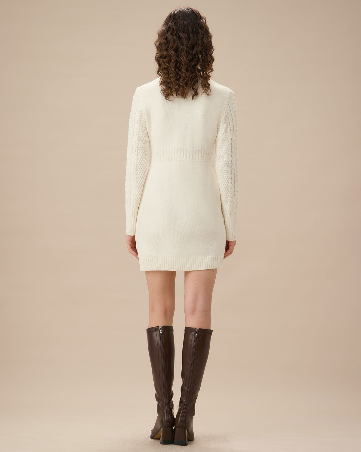 Belltoile™ Beyaz Yuvarlak Yaka Bodycon Kazak Elbise