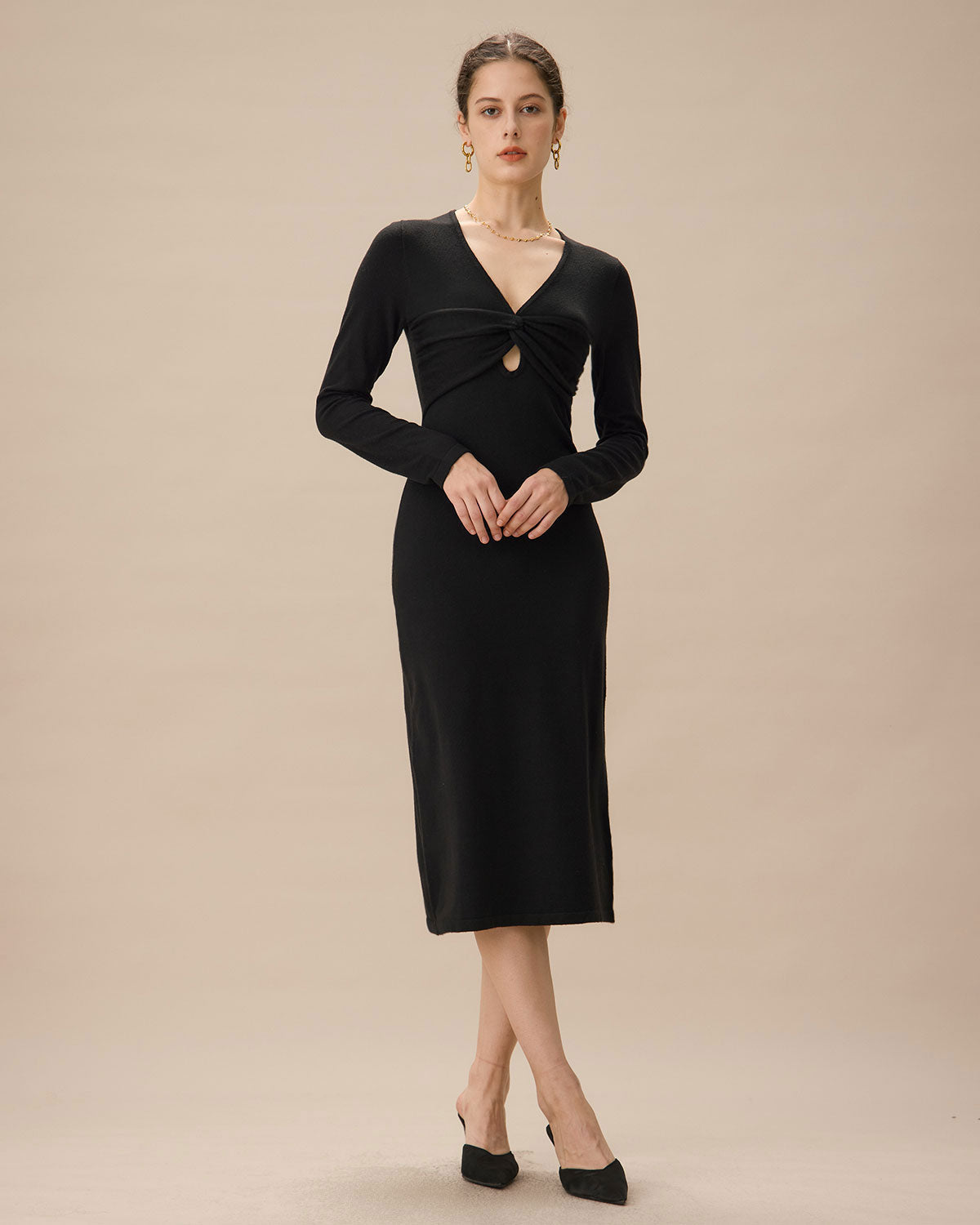 Belltoile™ Siyah V Yaka Bodycon Triko Elbise