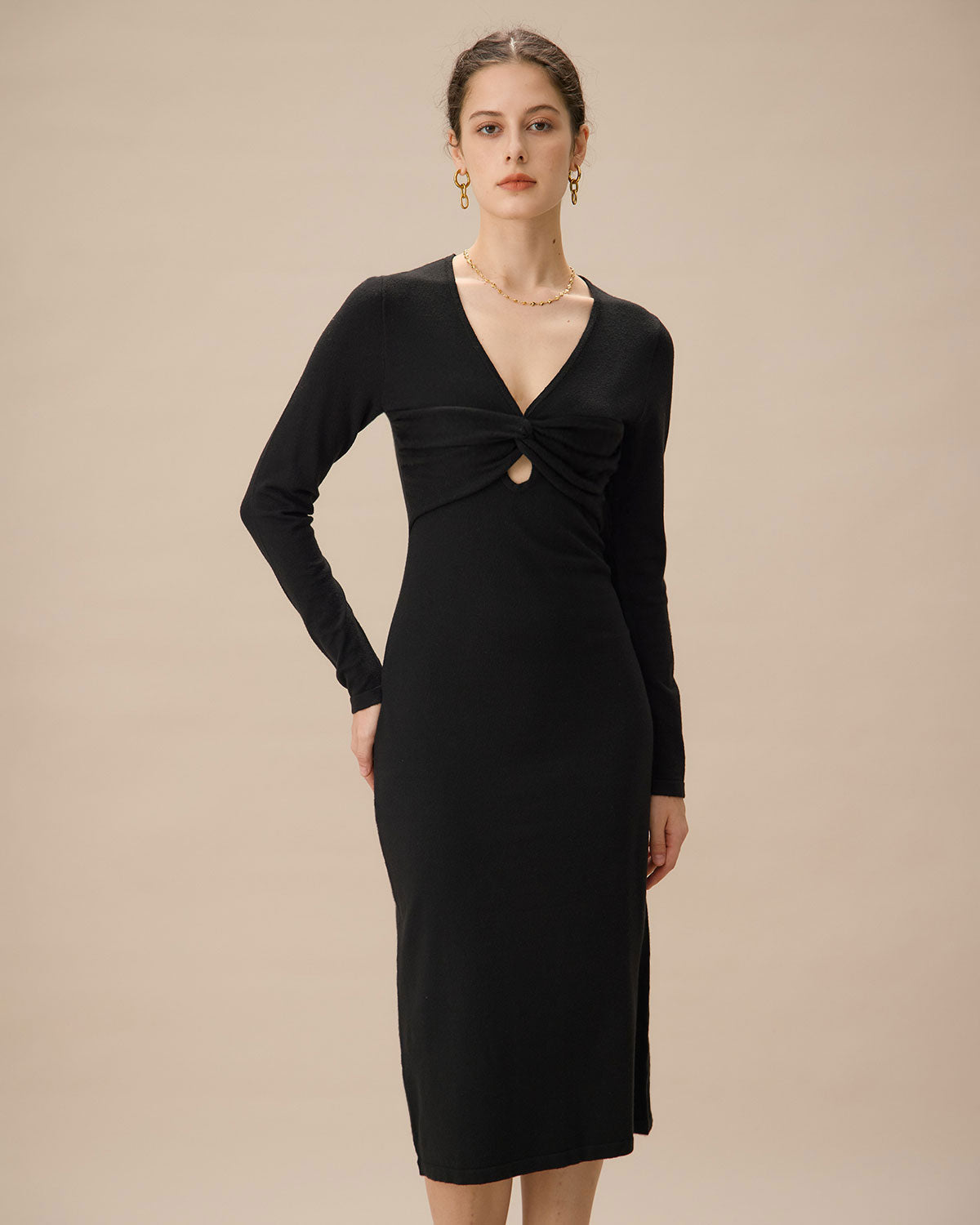 Belltoile™ Siyah V Yaka Bodycon Triko Elbise