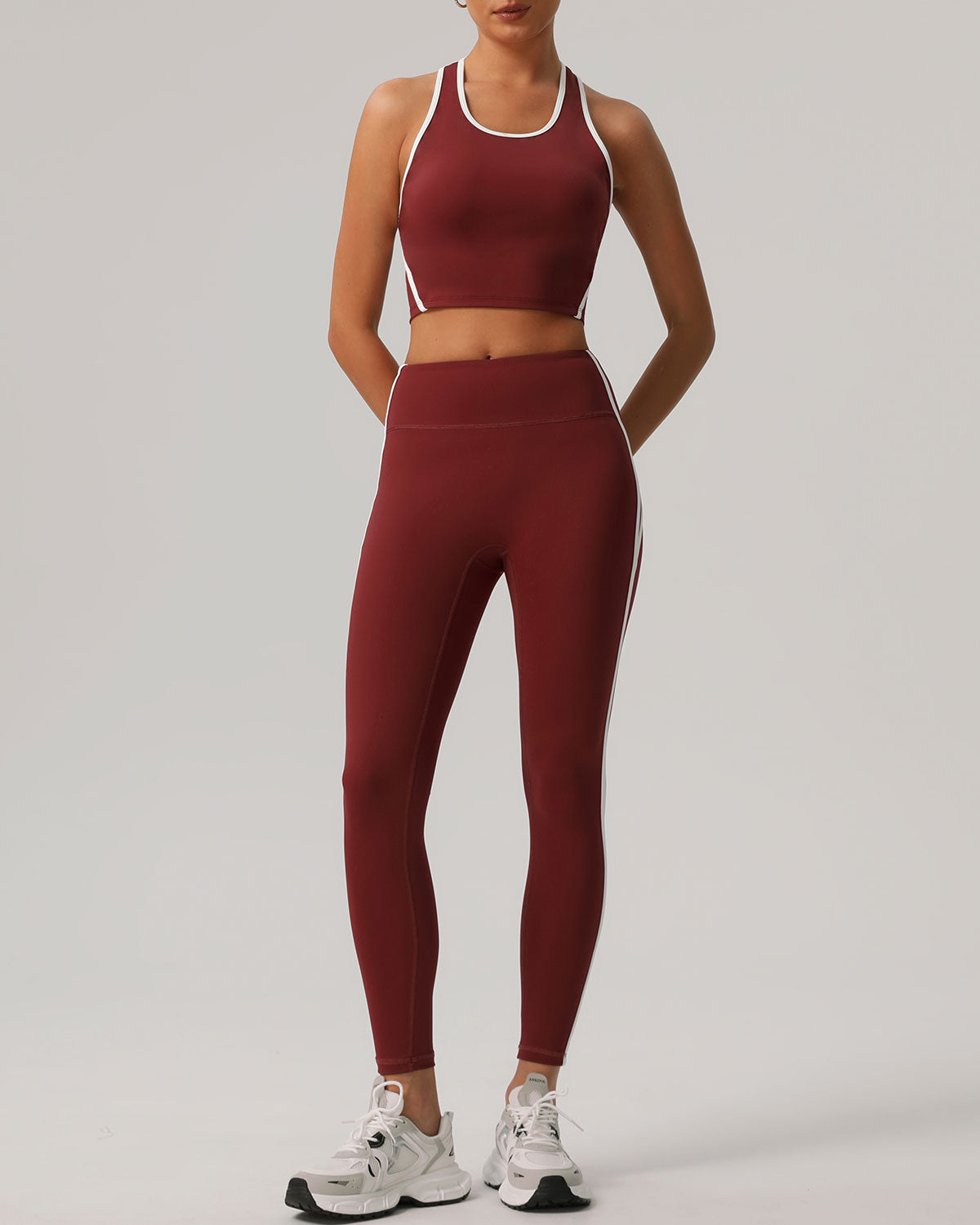 Belltoile™ Kırmızı Yuvarlak Yaka Yoga Atleti - Hafif Destekli