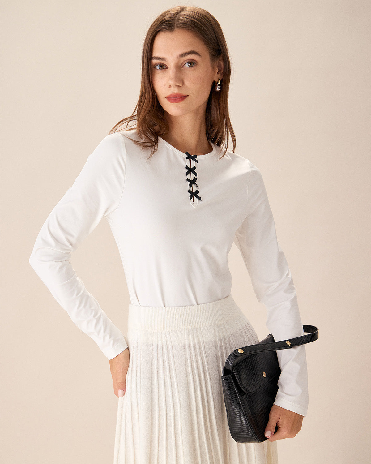 Belltoile™ Beyaz Kontrastlı İlmek İnce Tişört