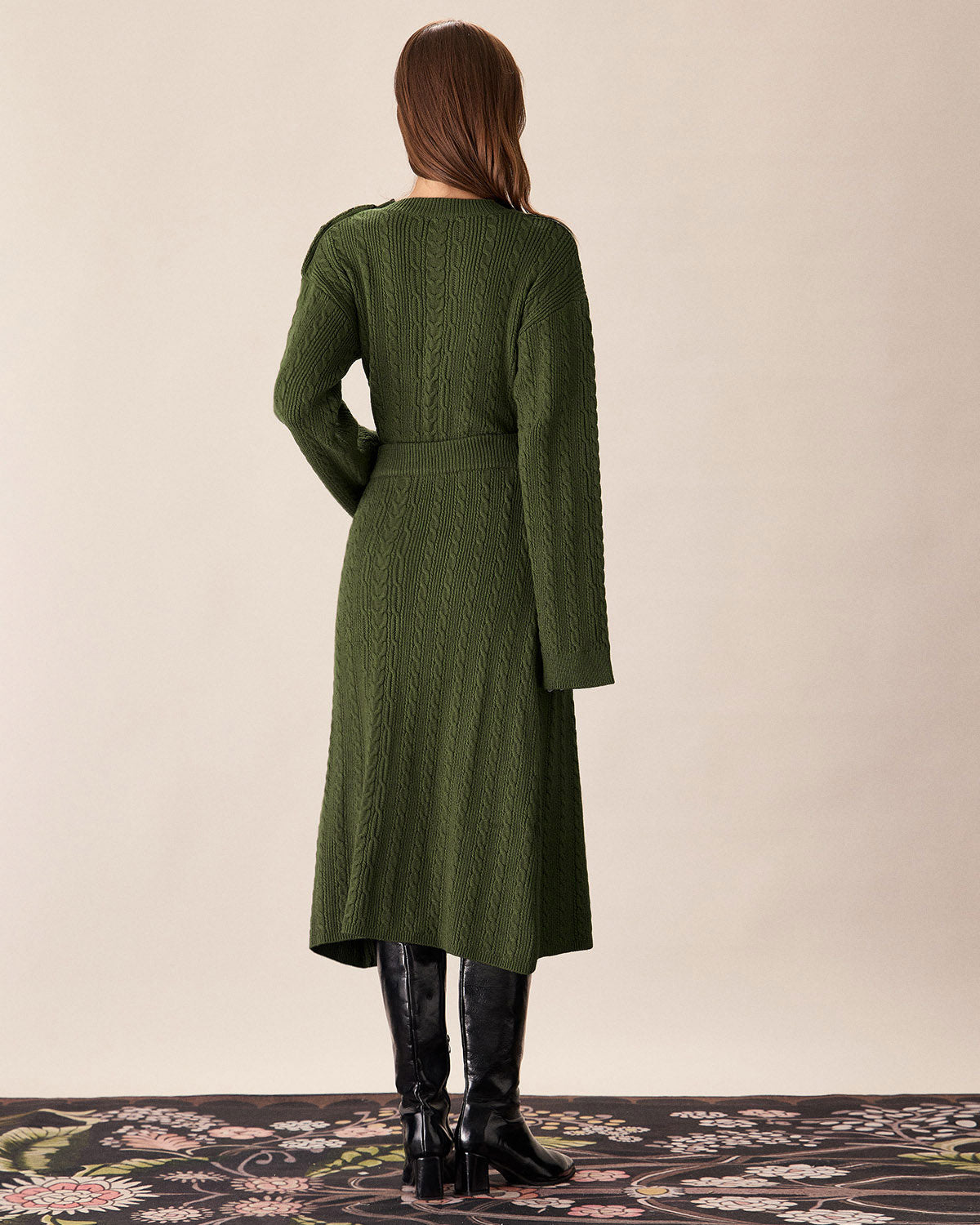 Belltoile™ Yeşil Beli Lastikli Triko Midi Etek