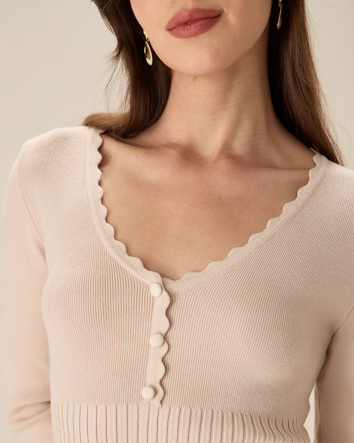 Belltoile™ Kayısı V Yaka Bodycon Kazak Elbise