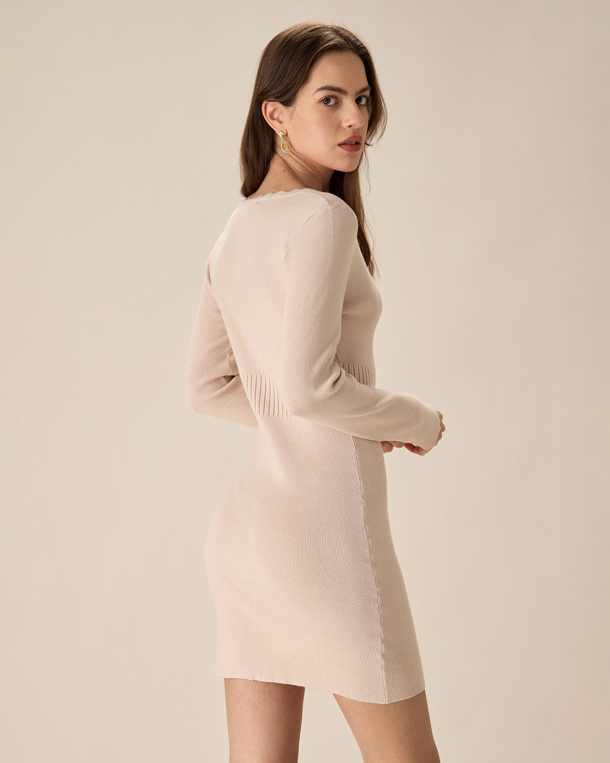 Belltoile™ Kayısı V Yaka Bodycon Kazak Elbise