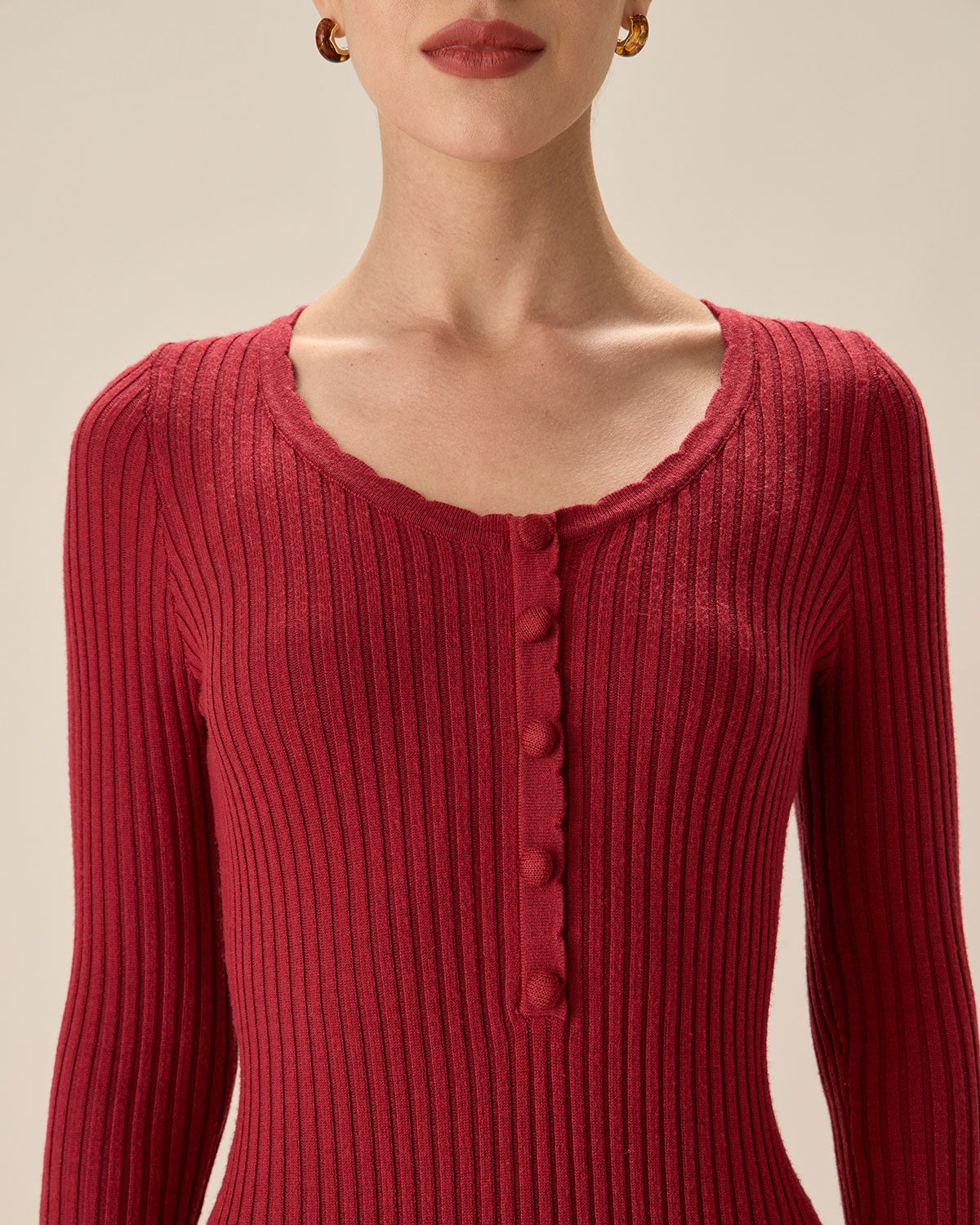 Belltoile™ Kırmızı Bodycon Çan Kol Kazak Elbise