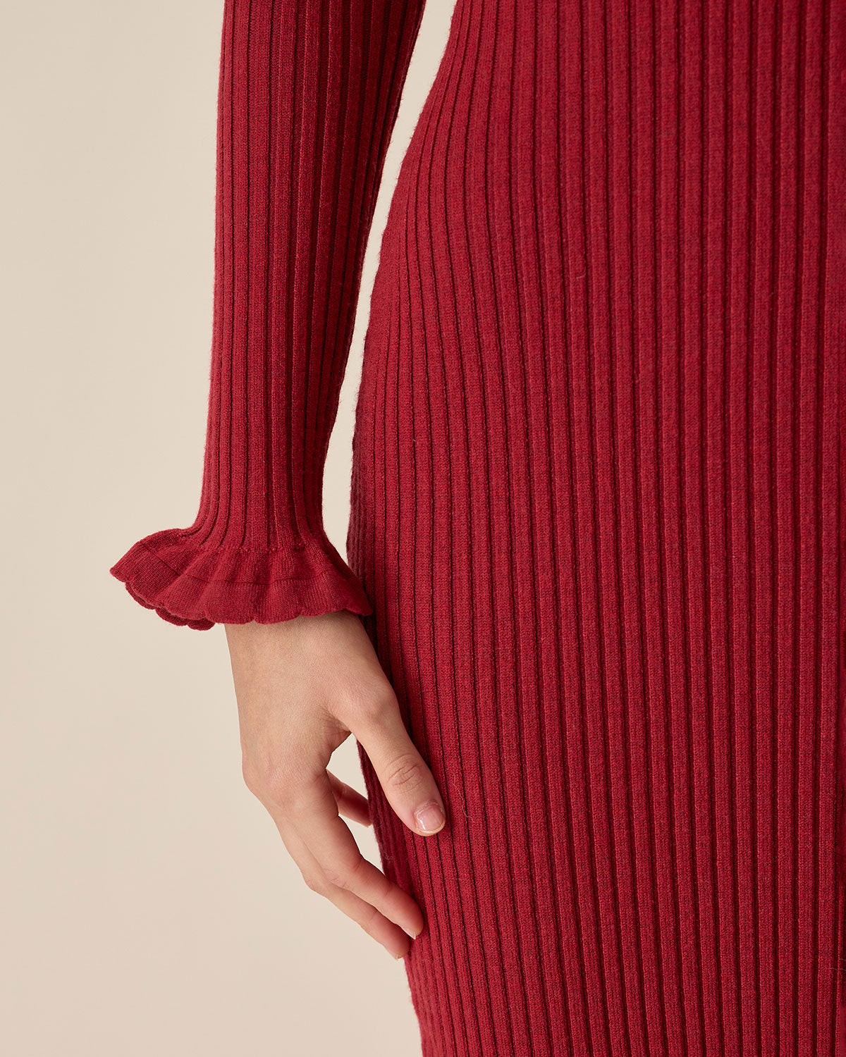 Belltoile™ Kırmızı Bodycon Çan Kol Kazak Elbise
