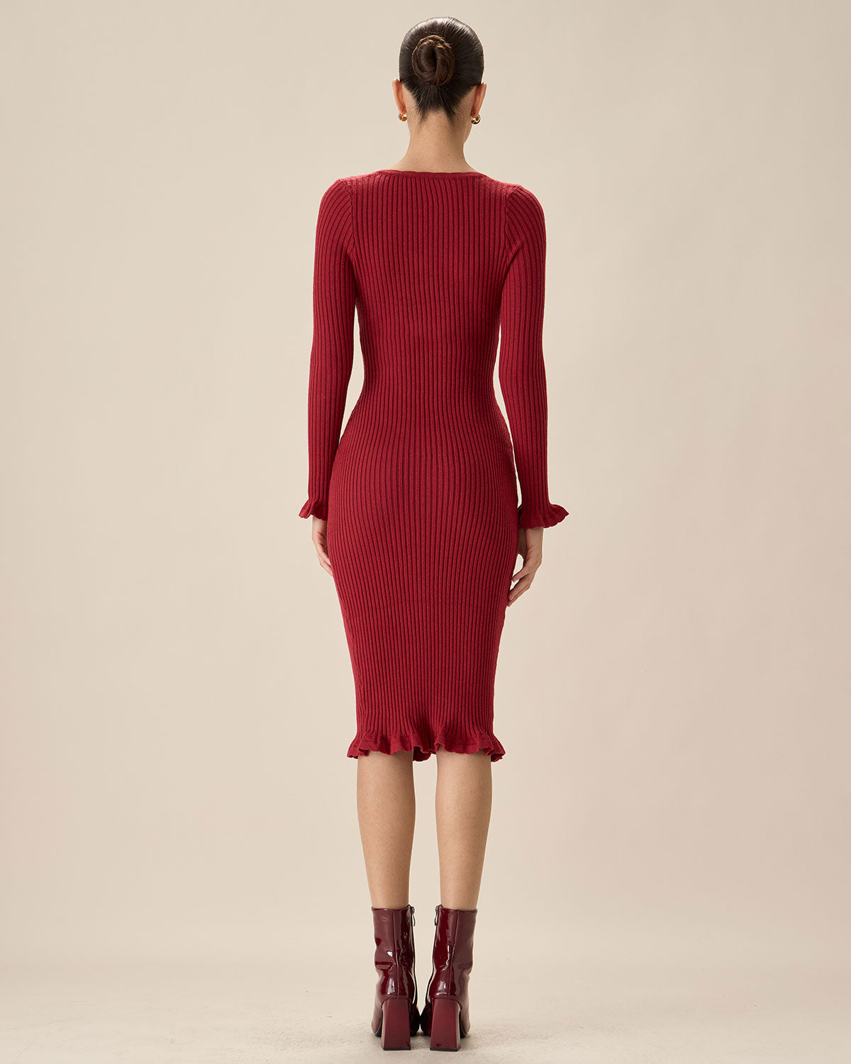 Belltoile™ Kırmızı Bodycon Çan Kol Kazak Elbise