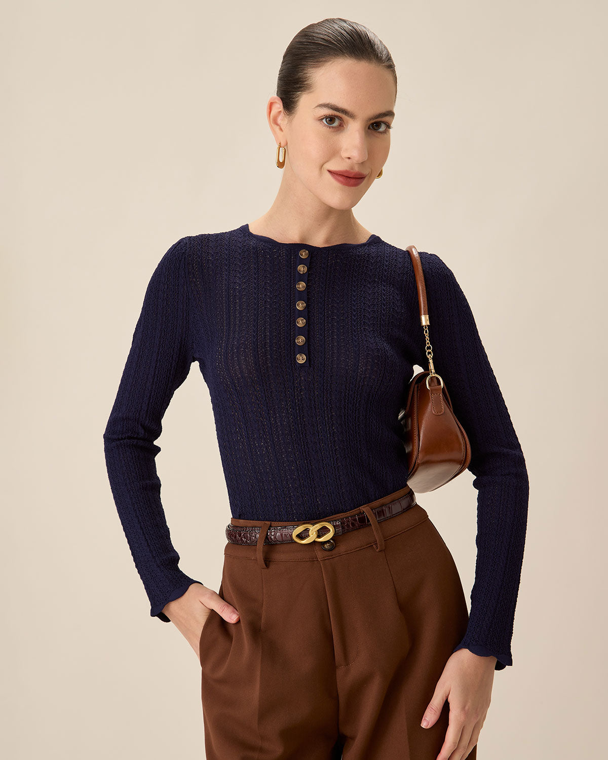 Belltoile™ Lacivert Yuvarlak Yaka İnce Kazak