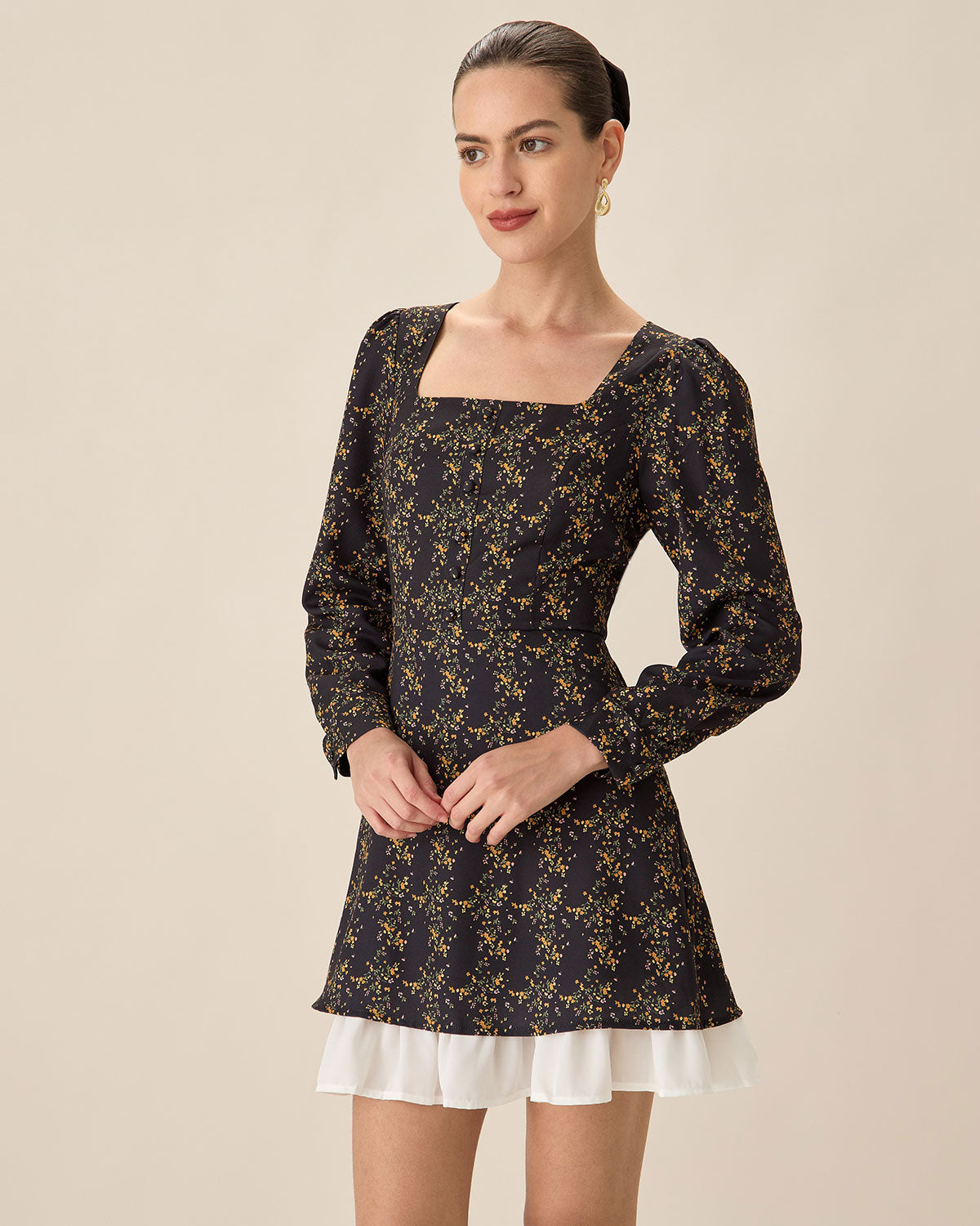 Belltoile™ Siyah Kontrast Kolları Kabarık Mini Elbise