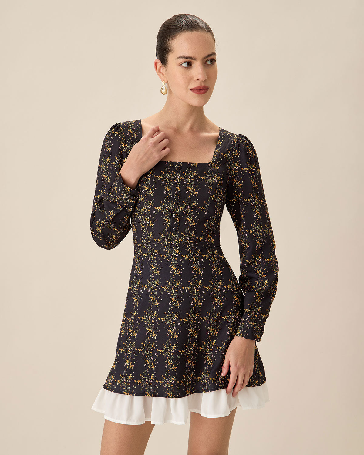 Belltoile™ Siyah Kontrast Kolları Kabarık Mini Elbise