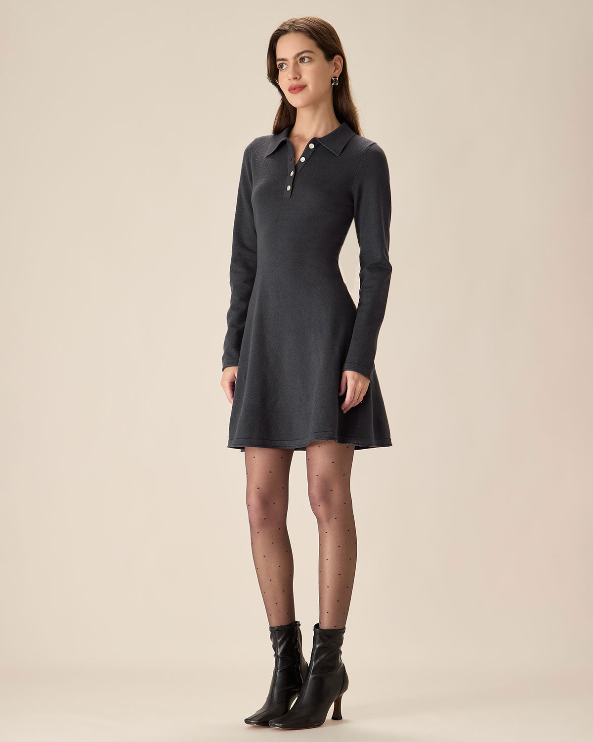 Belltoile™ Gri Piliseli Kazak Mini Elbise