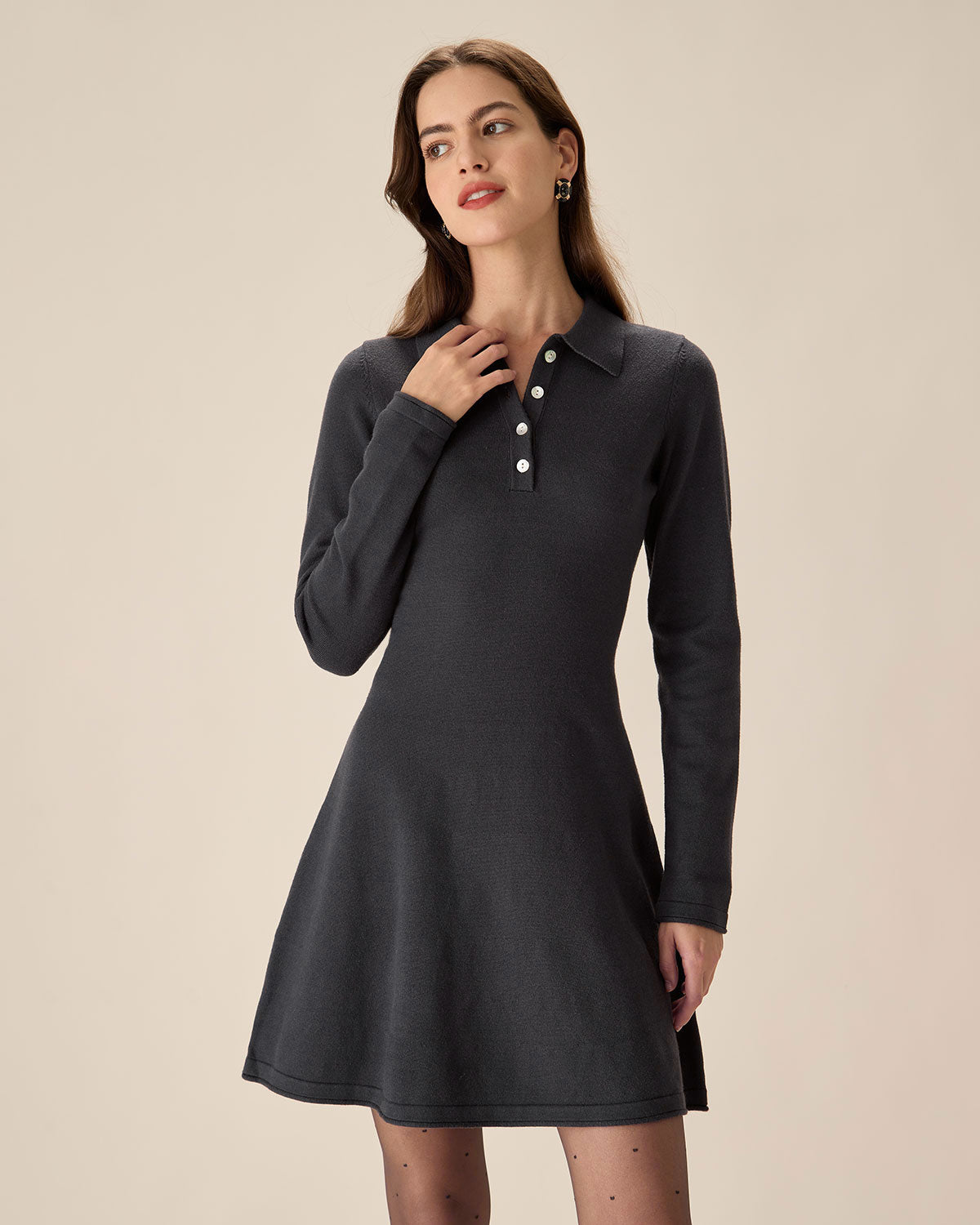 Belltoile™ Gri Piliseli Kazak Mini Elbise