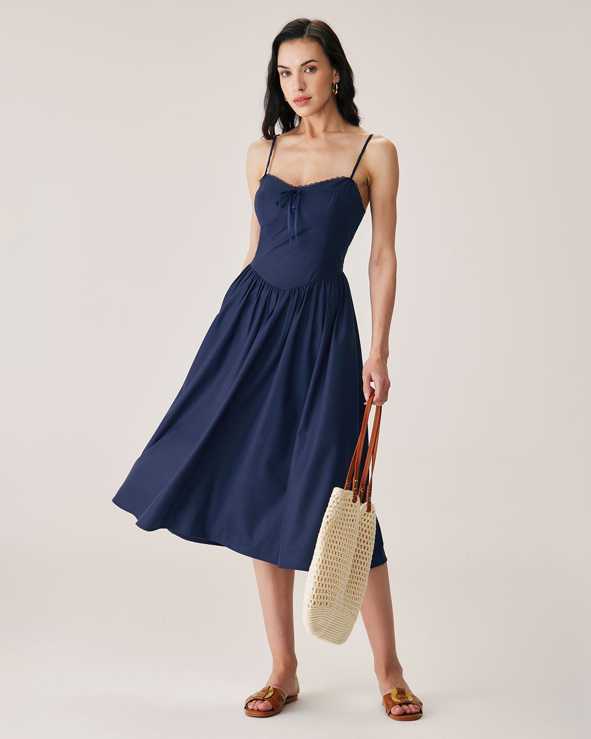 Belltoile™ Lacivert Büzgülü Slip Midi Elbise