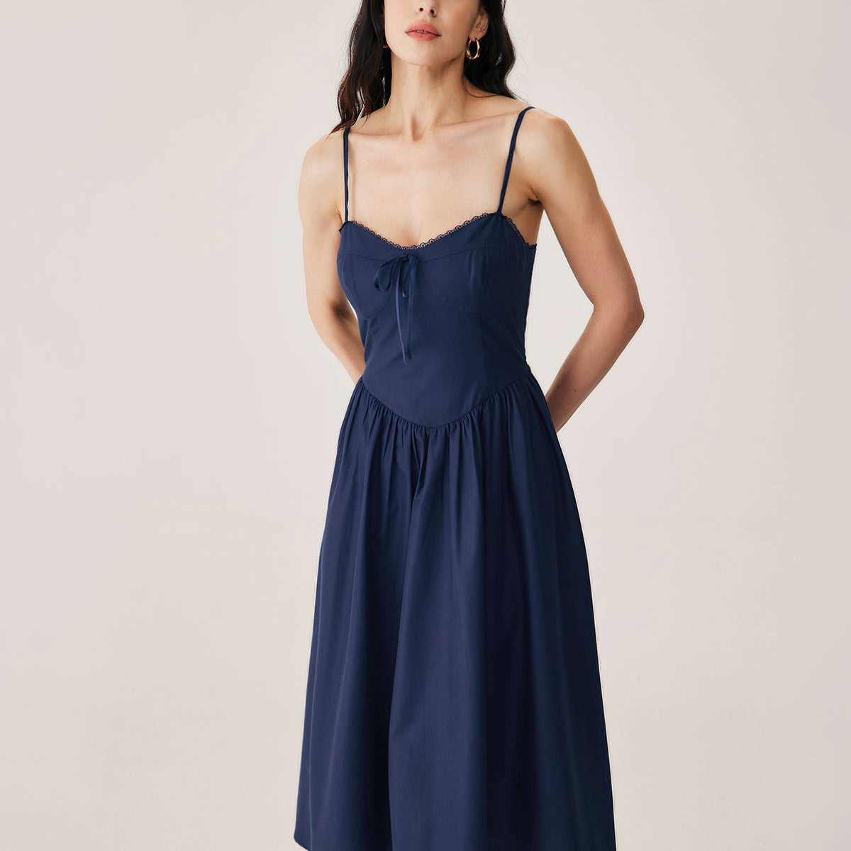 Belltoile™ Lacivert Büzgülü Slip Midi Elbise