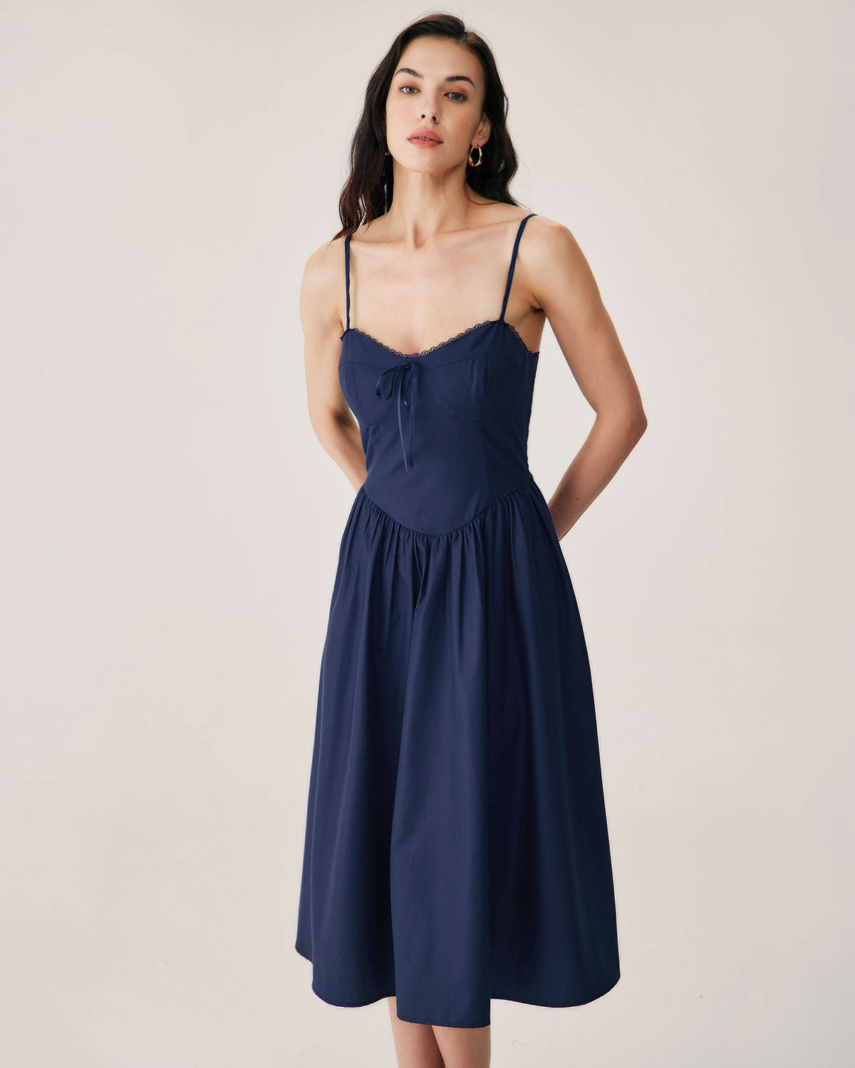 Belltoile™ Lacivert Büzgülü Slip Midi Elbise
