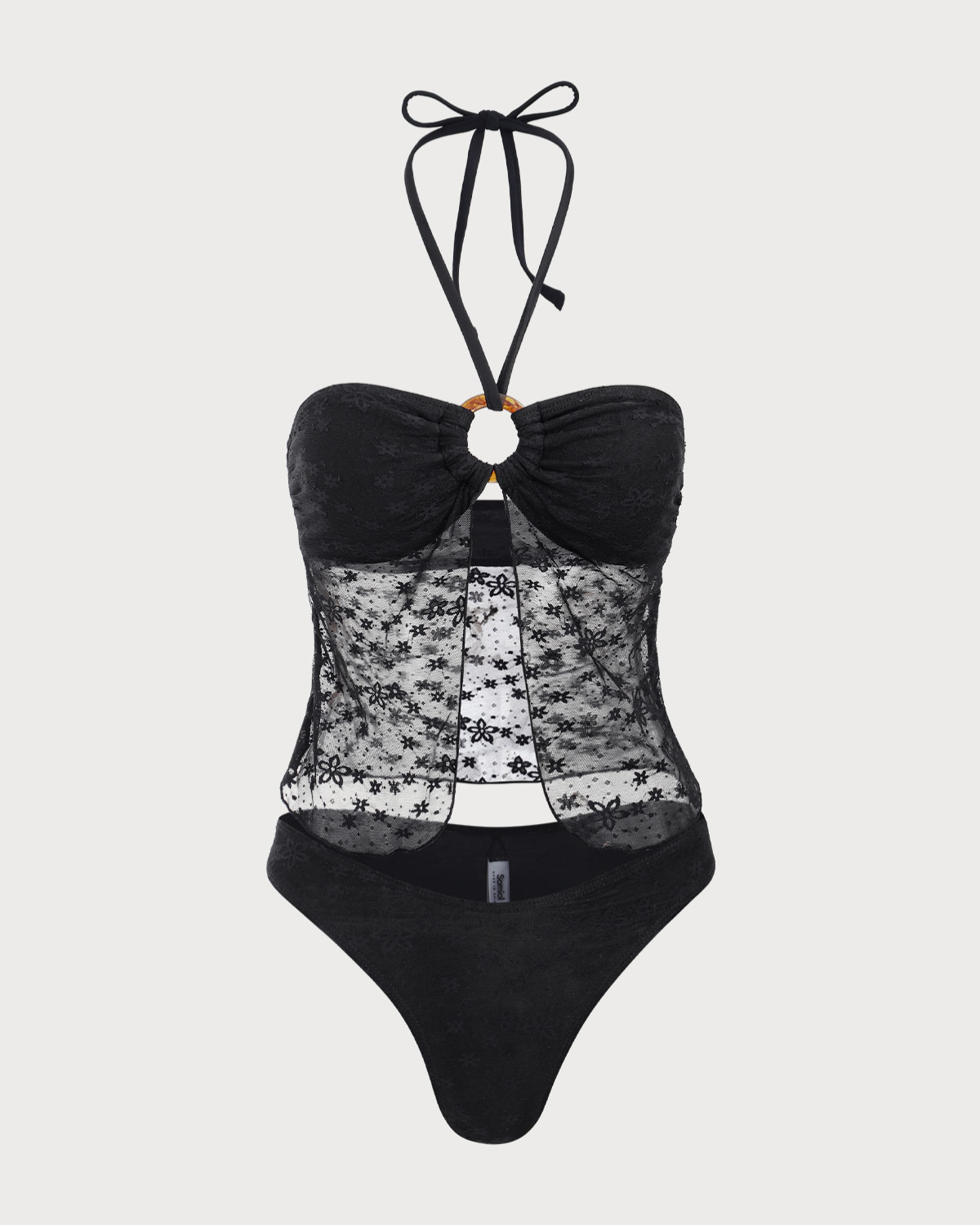 Belltoile™ Siyah Dantelli Boyundan Bağlamalı Tankini Mayo