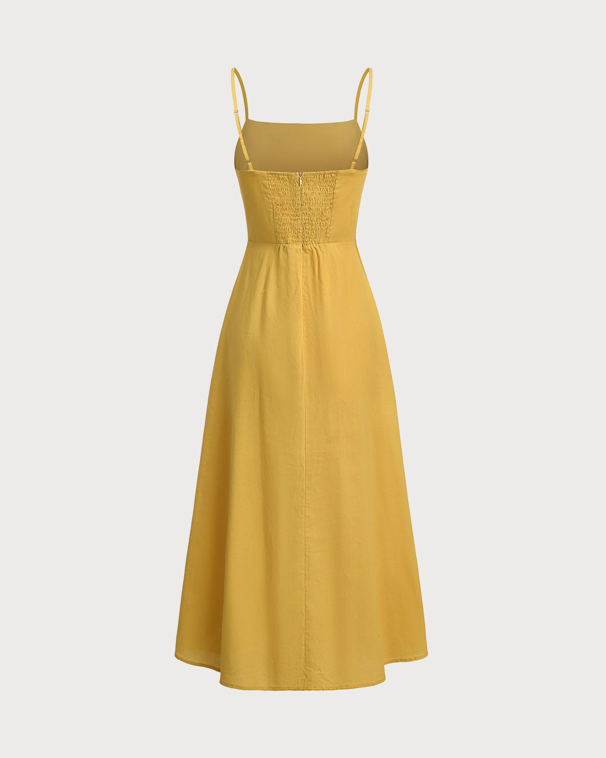 Belltoile™ Sarı Kare Yaka Büzgülü Slip Midi Elbise
