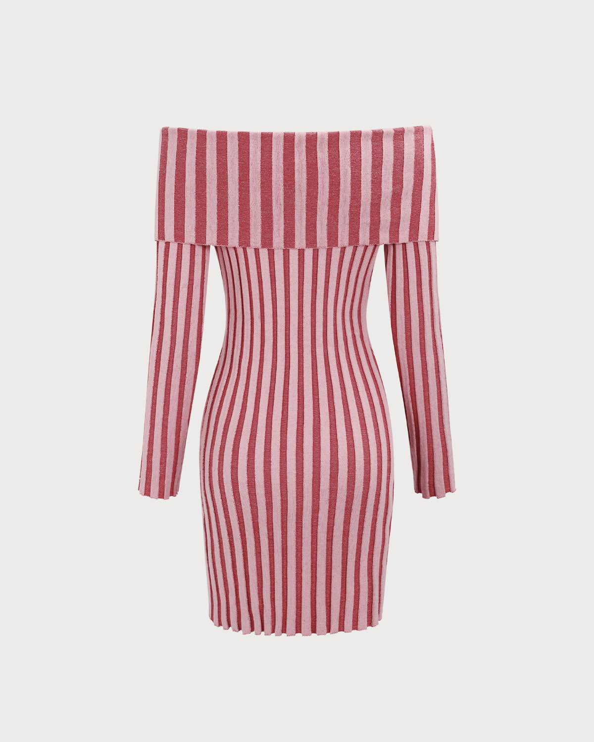 Belltoile™ Pembe Çizgili Omuzu Açık Bodycon Triko Elbise