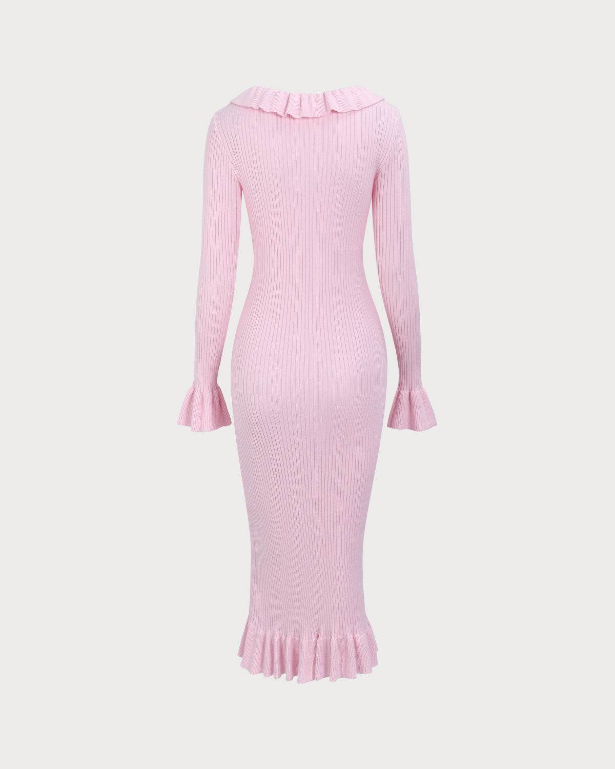 Belltoile™ Kadın Pembe U Yaka Fırfırlı Bodycon Kazak Elbise