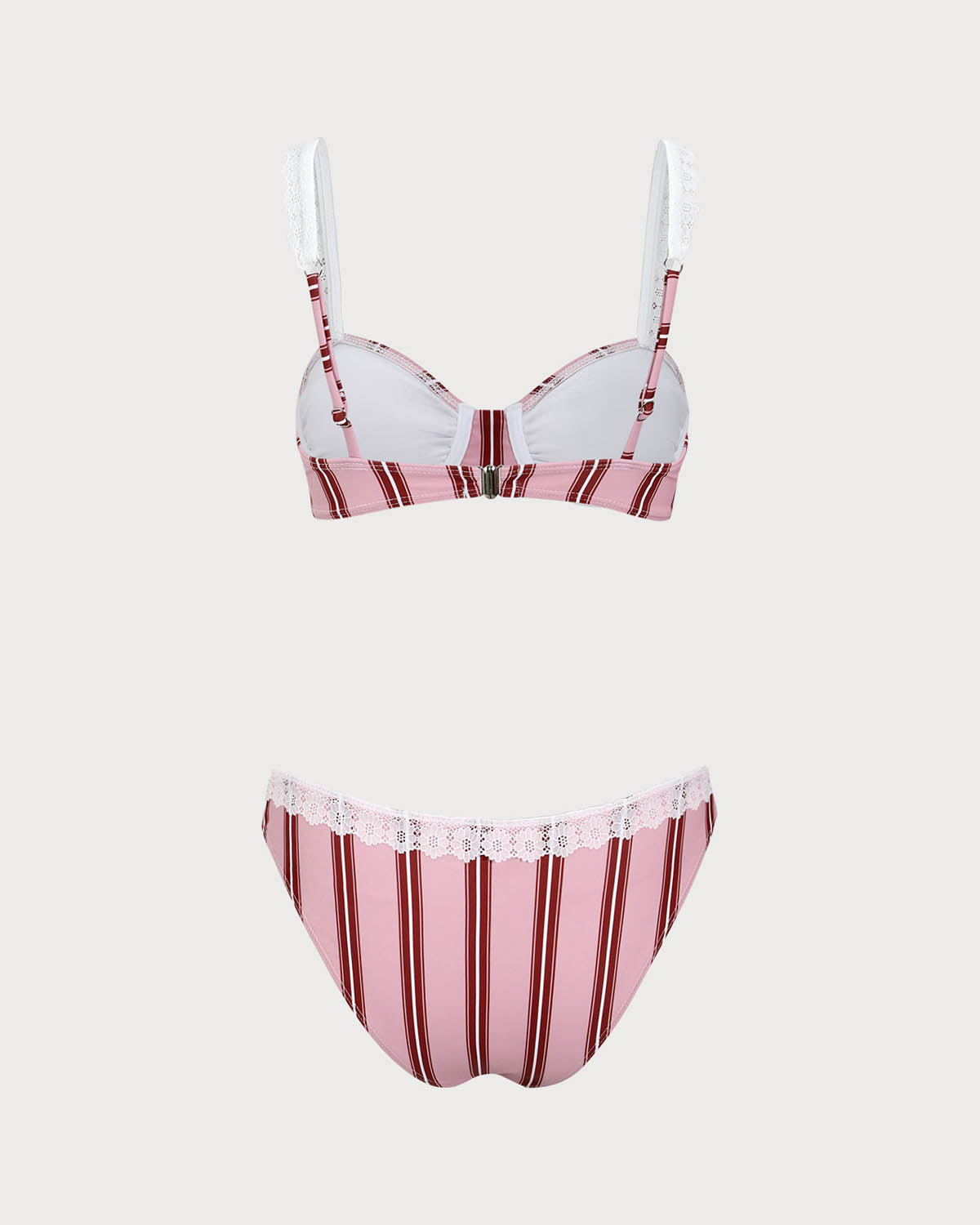 Belltoile™ Pembe Çizgili Balenli Dantel Bikini Takımı