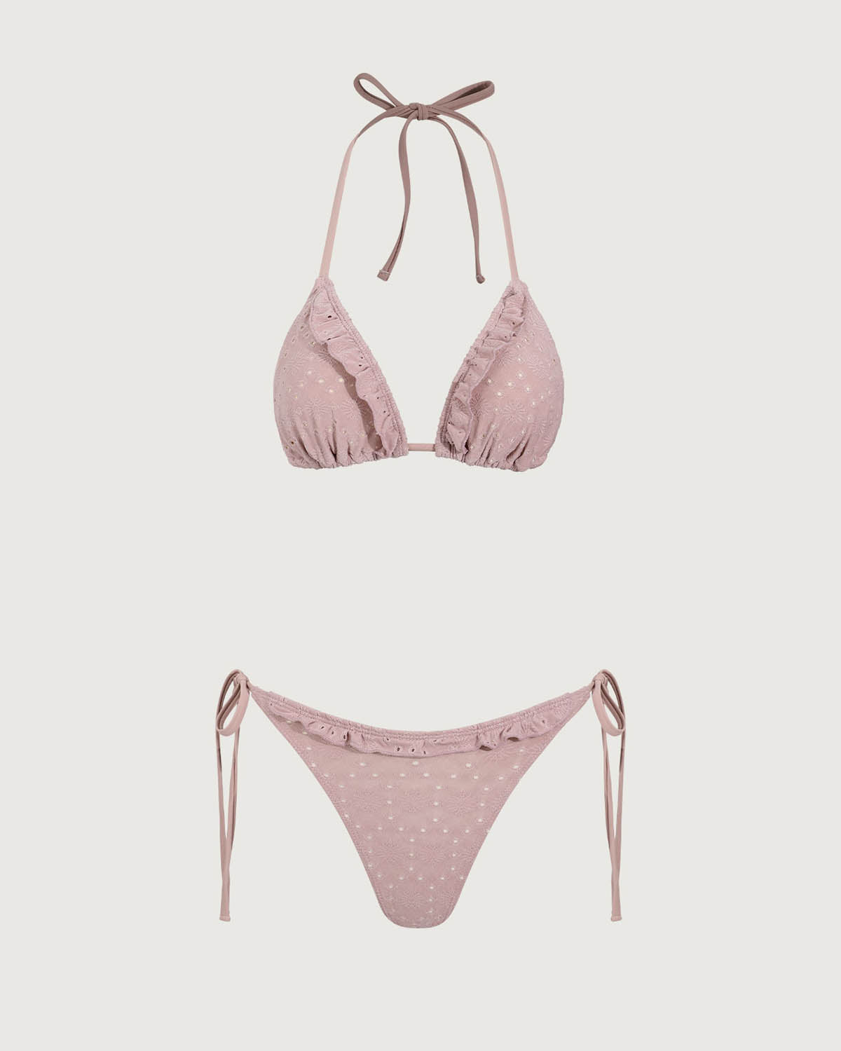 Belltoile™ Pembe Fırfırlı Büzgülü Bikini Üçlü Takım
