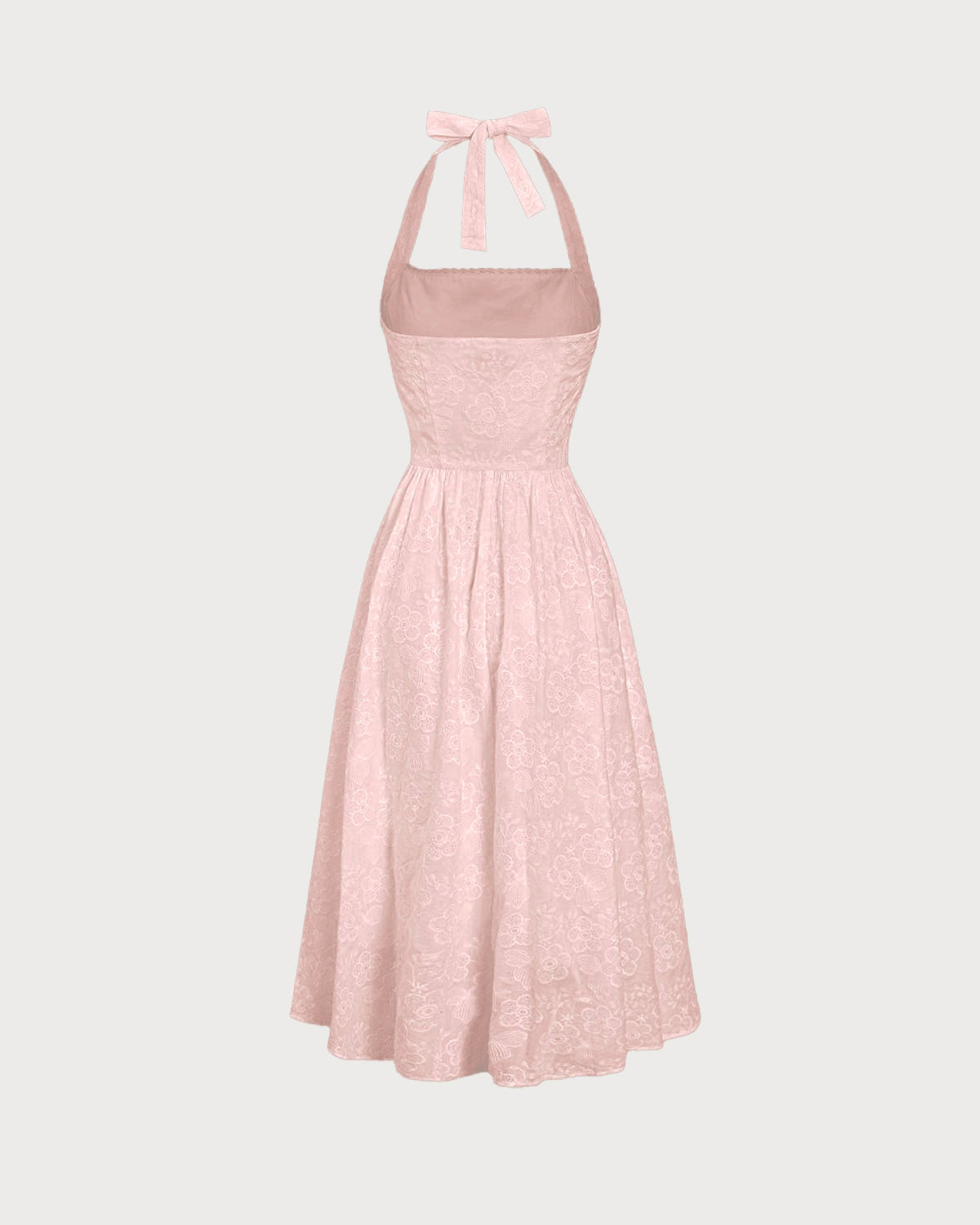Belltoile™ Pembe Nakışlı Boyundan Bağlamalı Midi Elbise