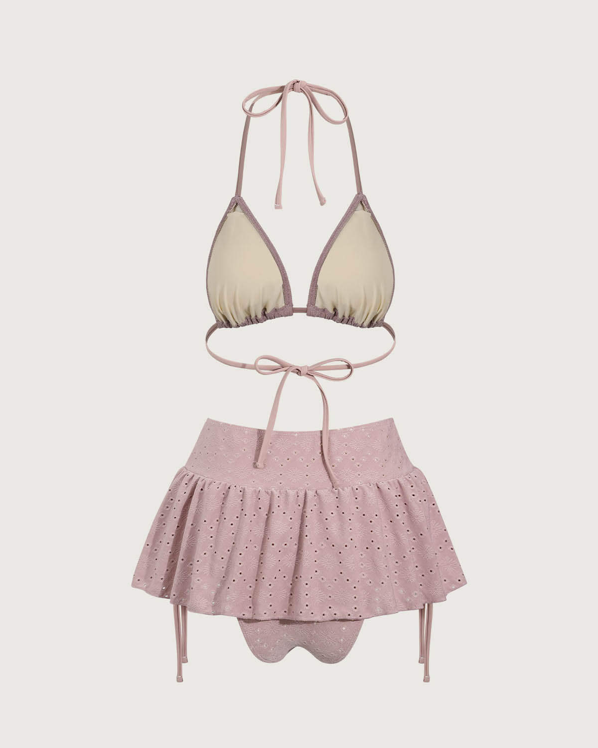 Belltoile™ Pembe Fırfırlı Büzgülü Bikini Üçlü Takım