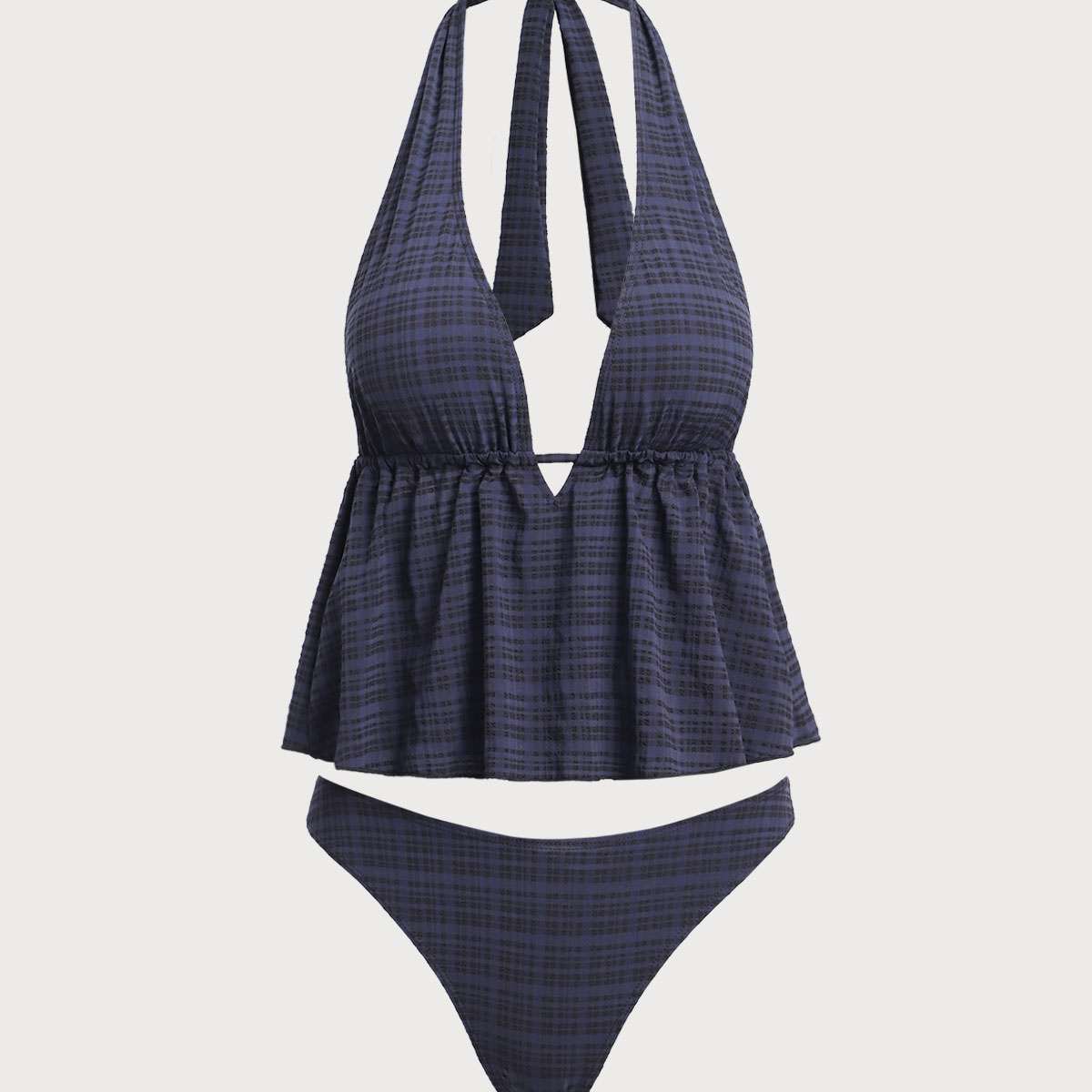 Belltoile™ Siyah Derin V Yaka Ekose Tankini Mayo