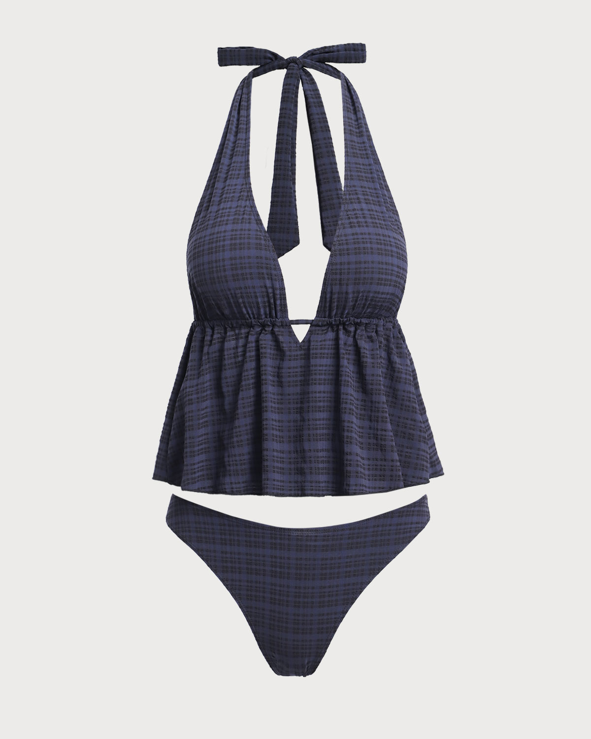 Belltoile™ Siyah Derin V Yaka Ekose Tankini Mayo