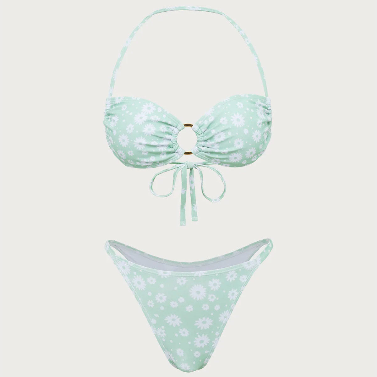 Belltoile™ Yeşil Çiçekli O-Ringli Halter Bikini Seti