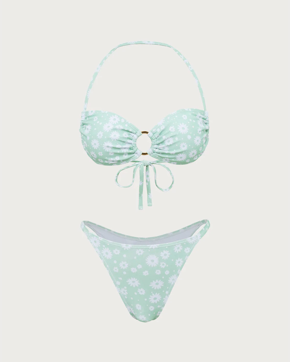 Belltoile™ Yeşil Çiçekli O-Ringli Halter Bikini Seti