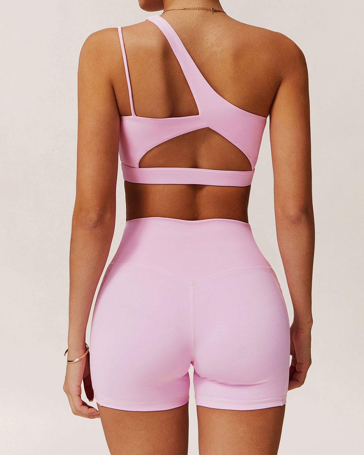 Belltoile™ Pembe Tek Omuz Kısa Yoga Üstü - Hafif Destekli