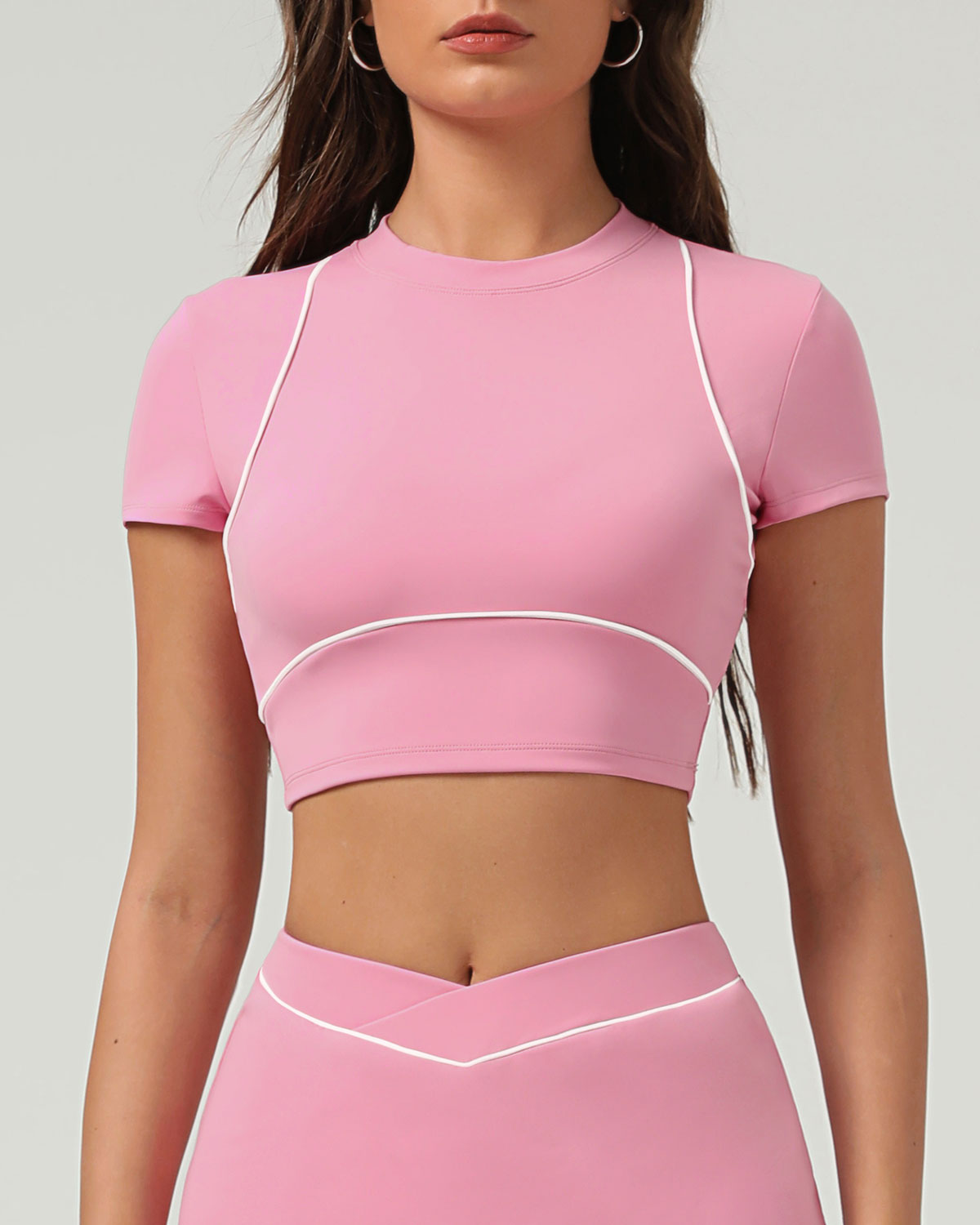 Belltoile™ Pembe Yuvarlak Yaka Kısa Kollu Yoga Üstü - Hafif Destek