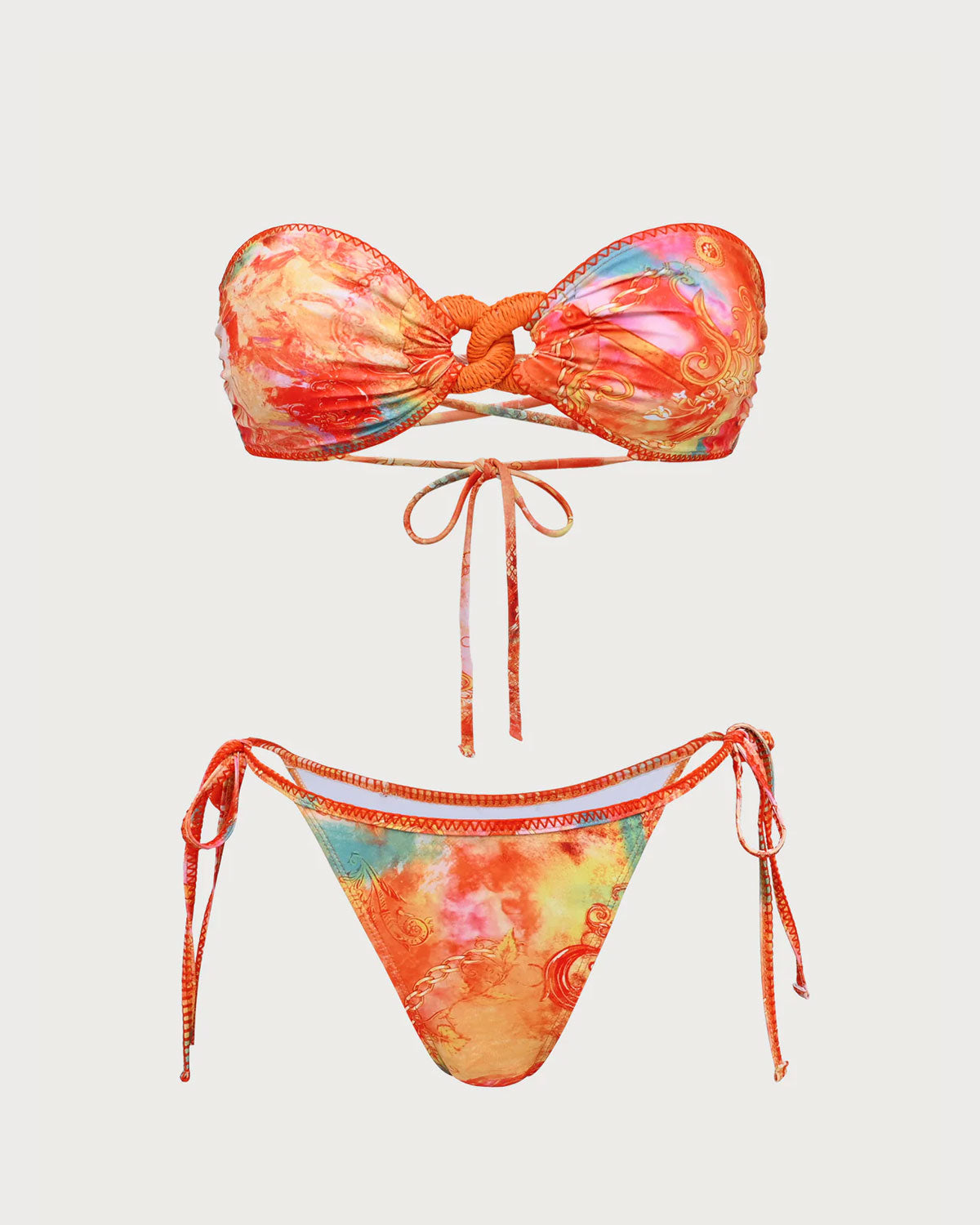 Belltoile™ Turuncu Çiçekli Bandeau Bikini Seti