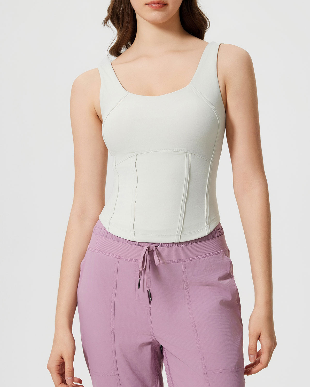 Belltoile™ Beyaz Yuvarlak Yaka Yoga Atleti