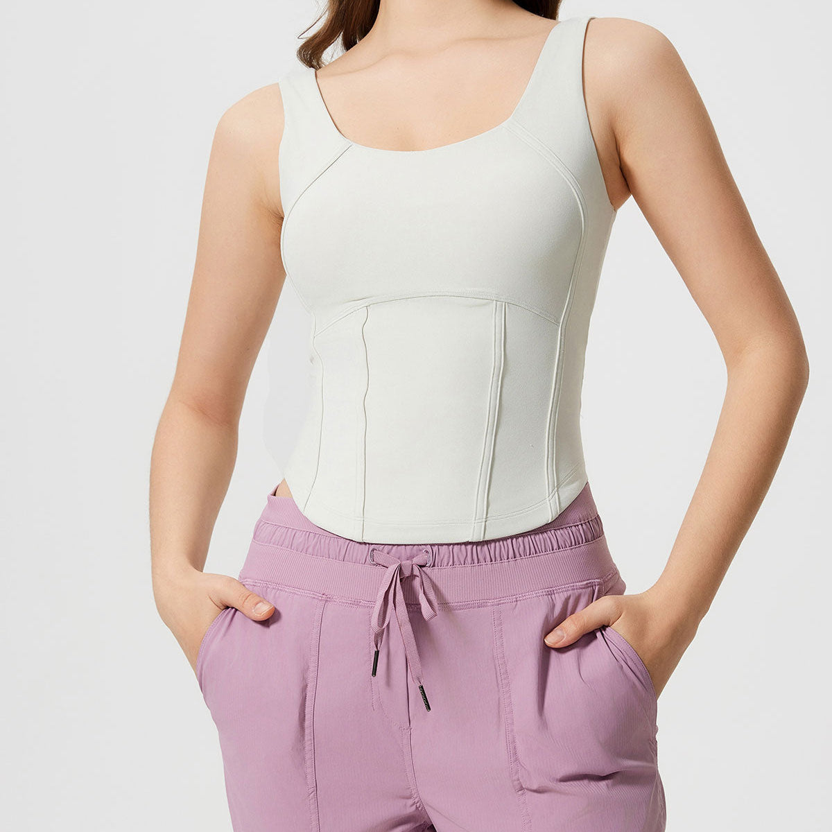 Belltoile™ Beyaz Yuvarlak Yaka Yoga Atleti