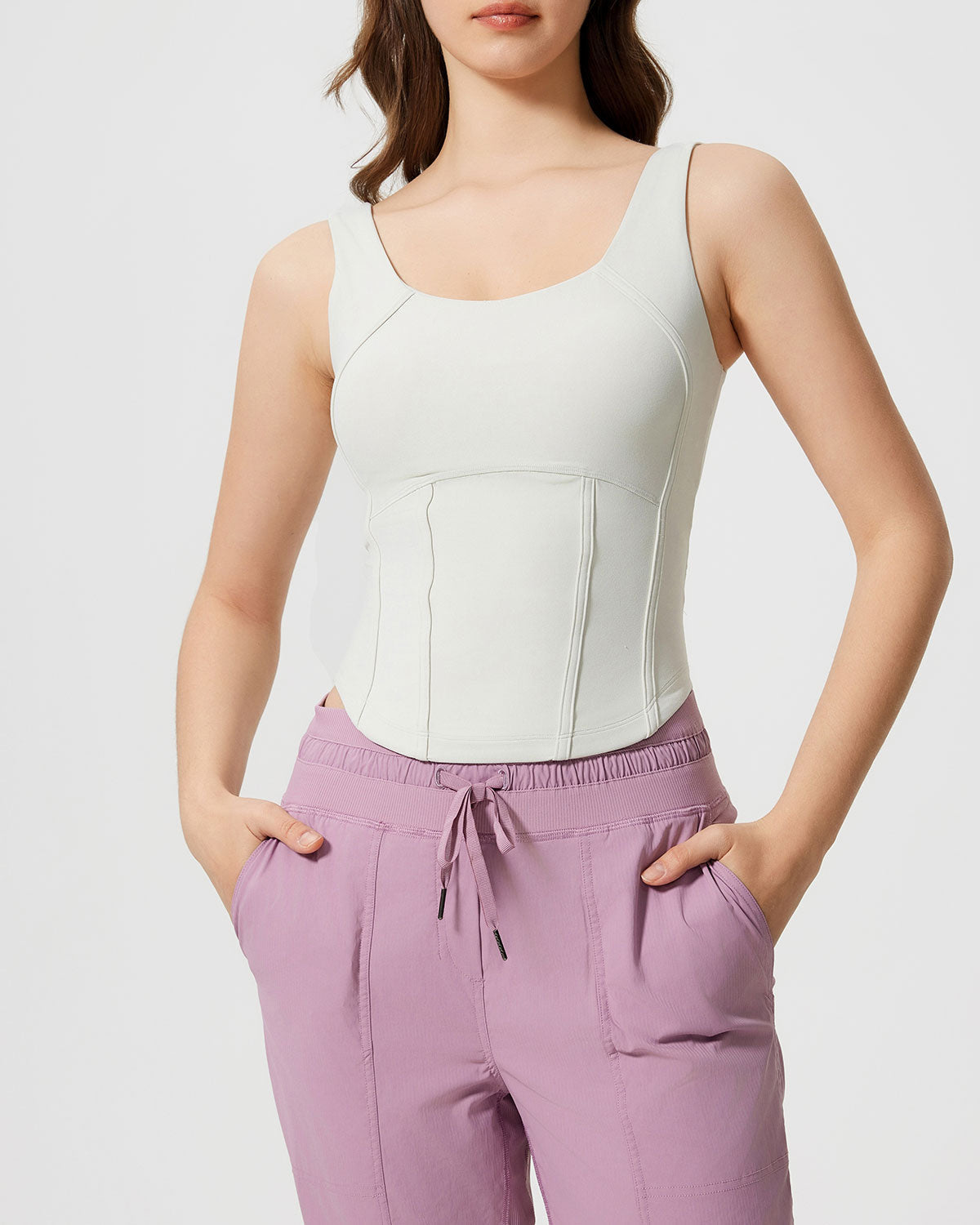 Belltoile™ Beyaz Yuvarlak Yaka Yoga Atleti