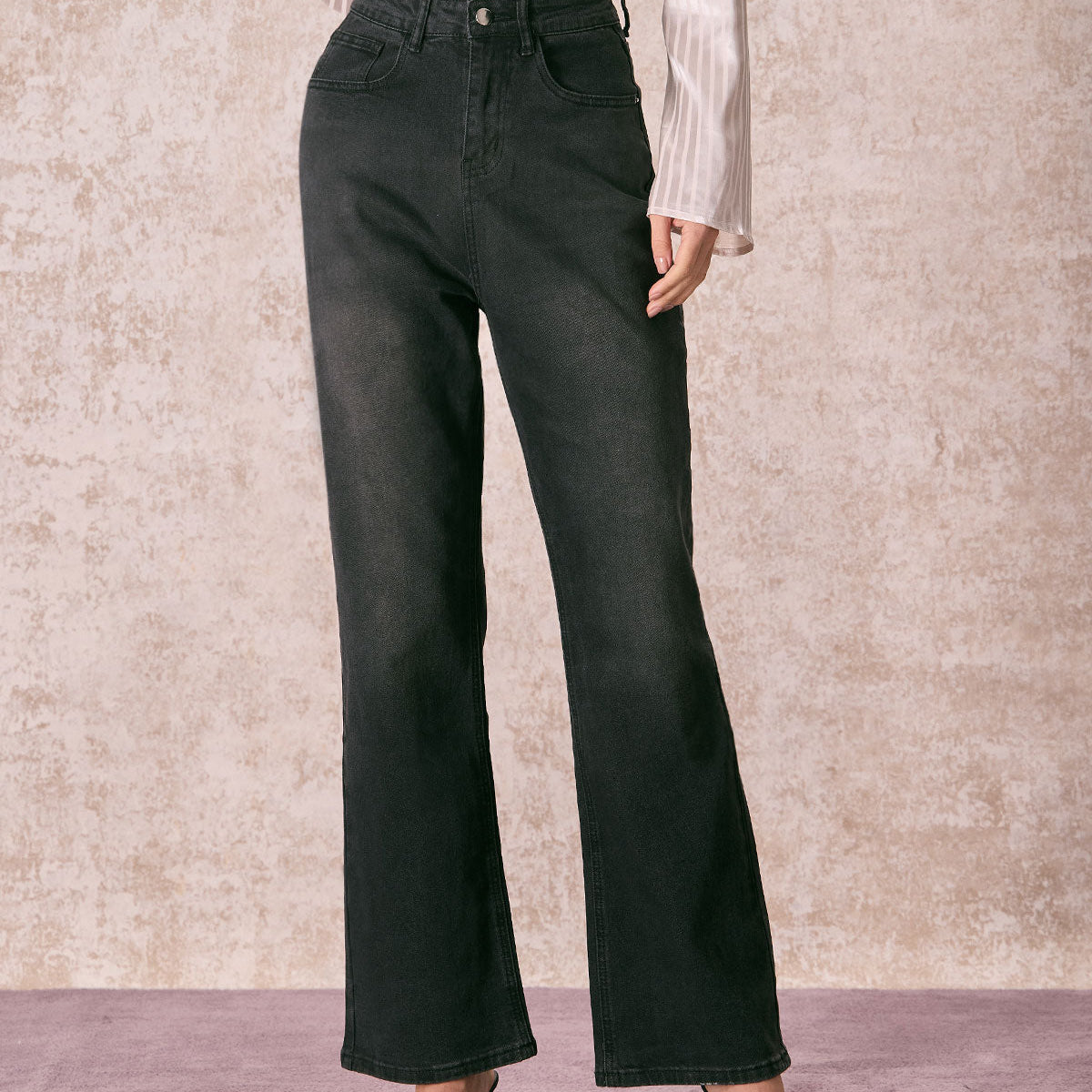 Belltoile™ Siyah Yüksek Bel Geniş Paça Jean
