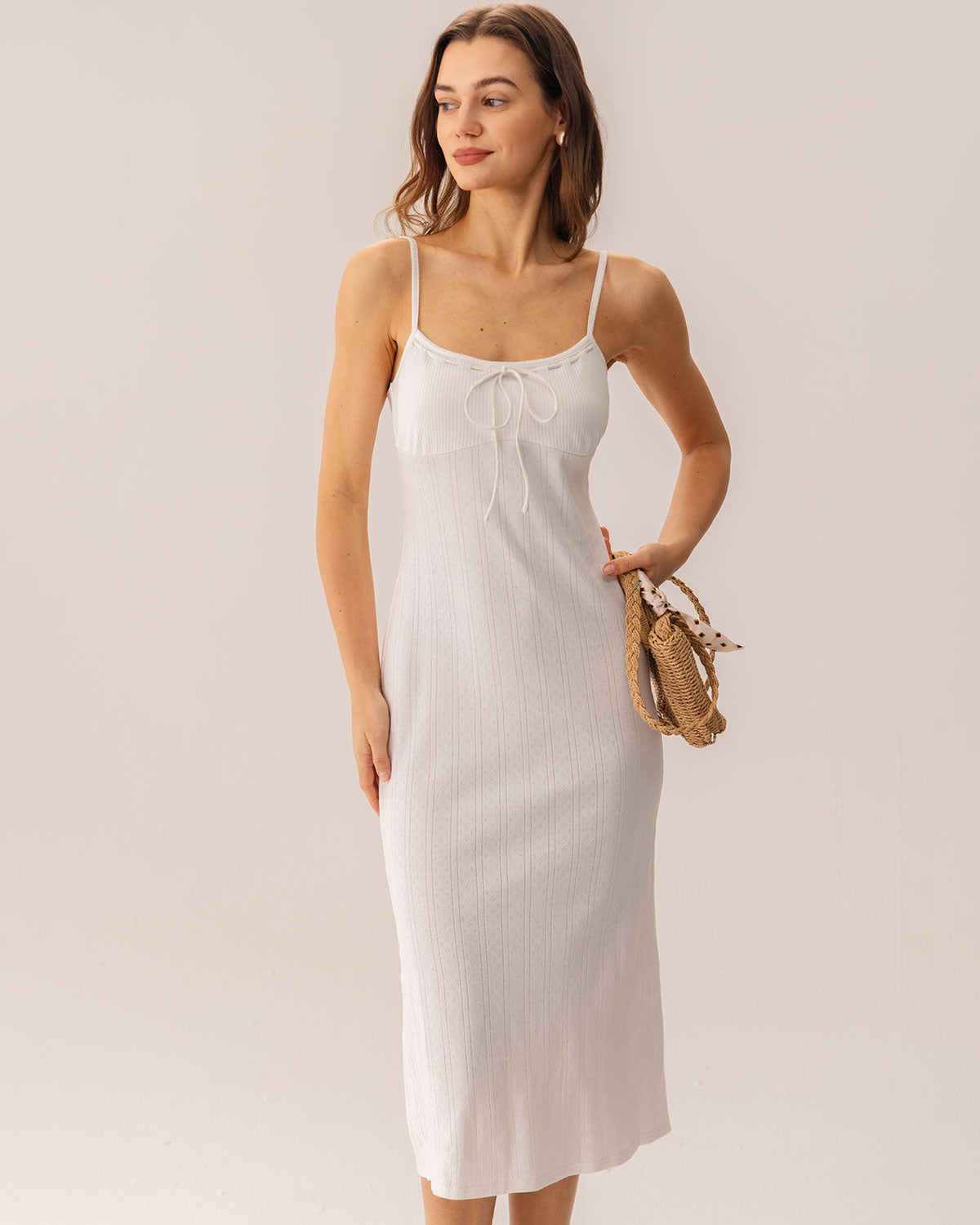 Belltoile™ Beyaz Bodycon Yırtmaçlı Slip Midi Elbise