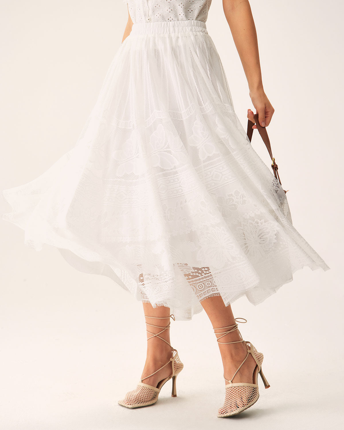 Belltoile™ Beyaz Beli Lastikli Midi Etek
