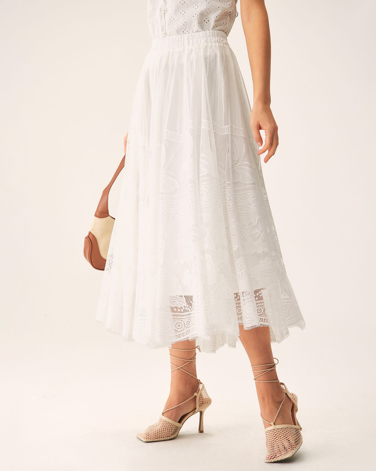 Belltoile™ Beyaz Beli Lastikli Midi Etek