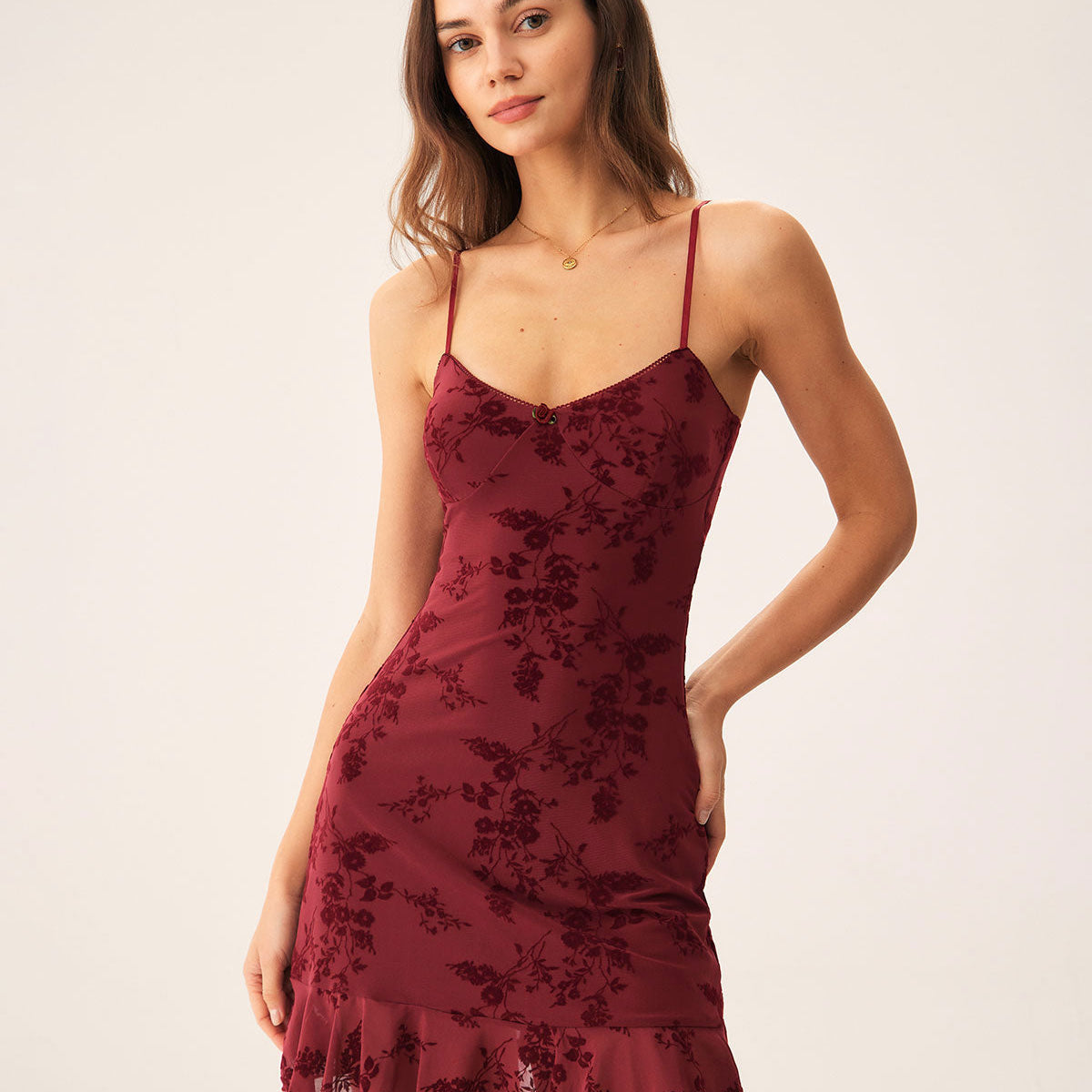 Belltoile Kırmızı Çiçekli File Slip Mini Elbise