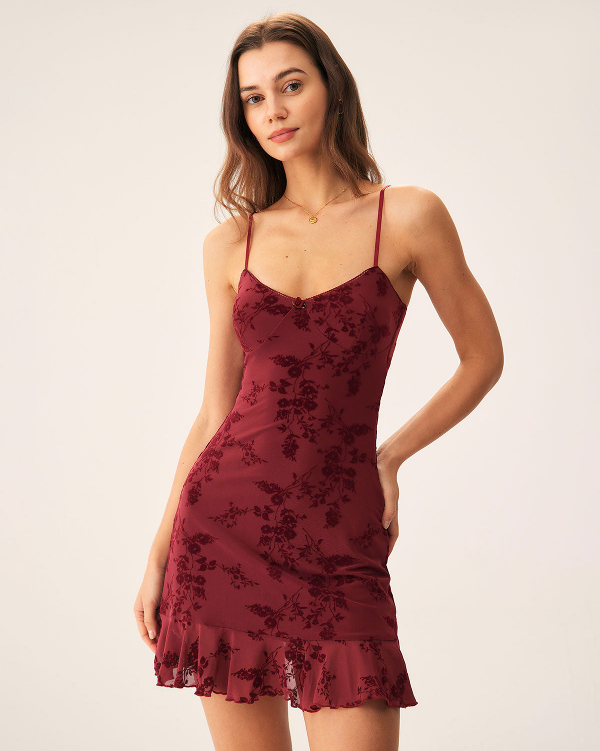 Belltoile Kırmızı Çiçekli File Slip Mini Elbise