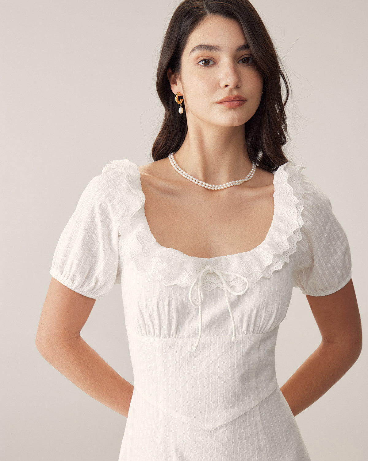 Belltoile Beyaz Nakışlı Kabarık Kol Maxi Elbise