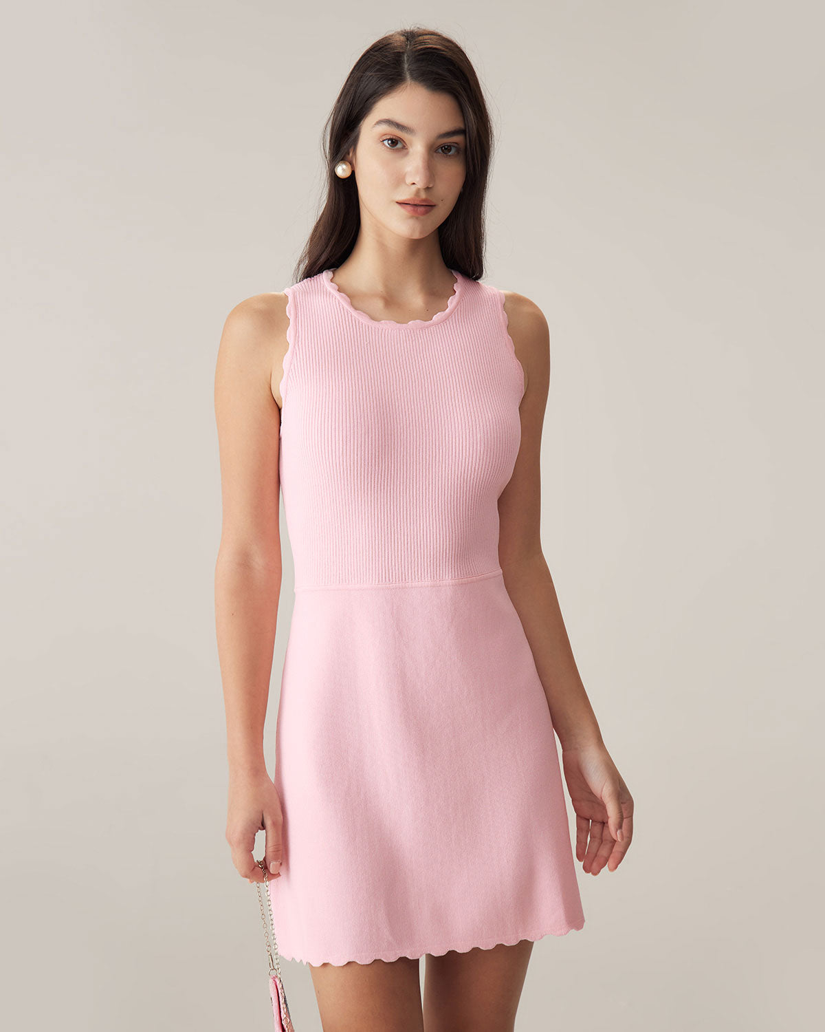 Belltoile™ Pembe Kazak Kolsuz Mini Elbise