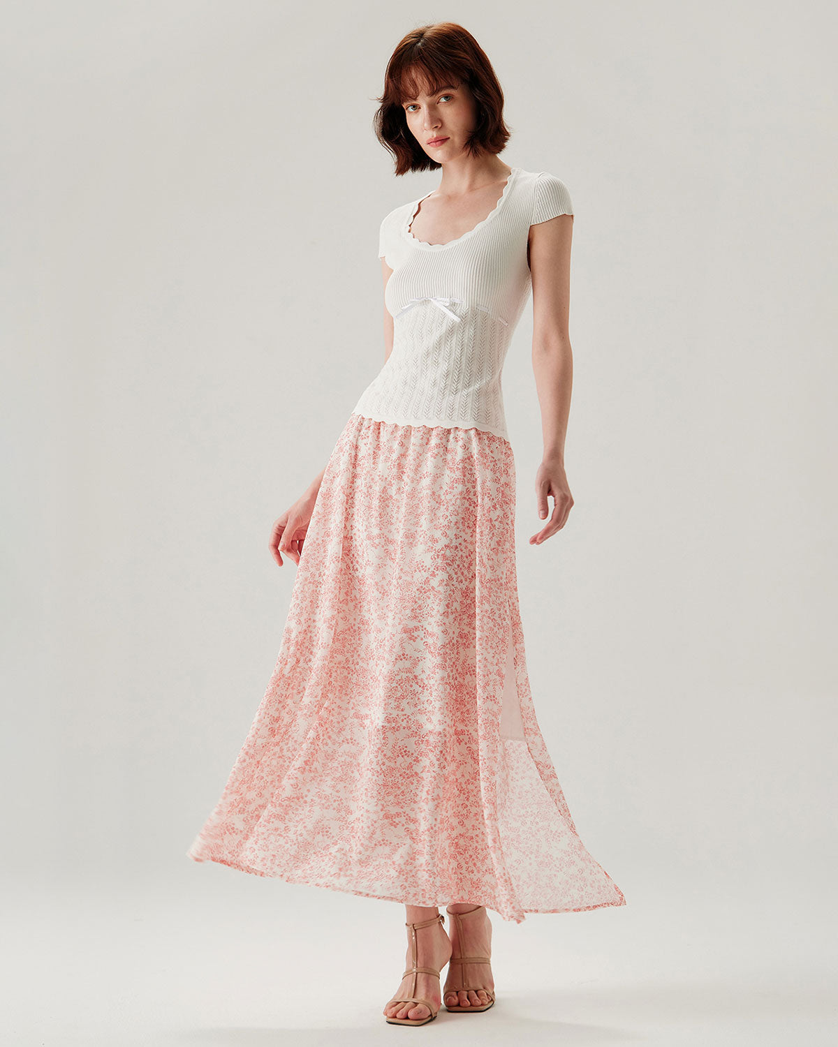 Belltoile™ Pembe Çiçekli Beli Lastikli Kloş Etek